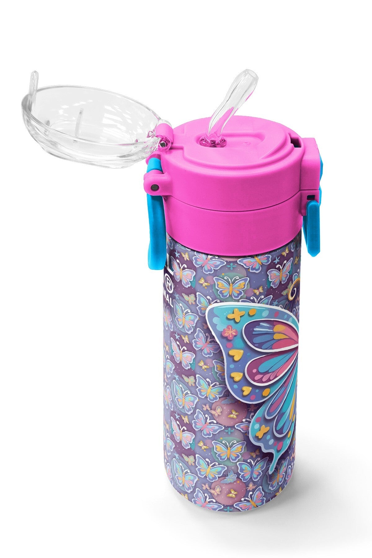 Coral High Kids Pastel Renkli Kelebek Desenli Pipetli ve Direkt İçim Çelik Termos 500 ml 38106-5