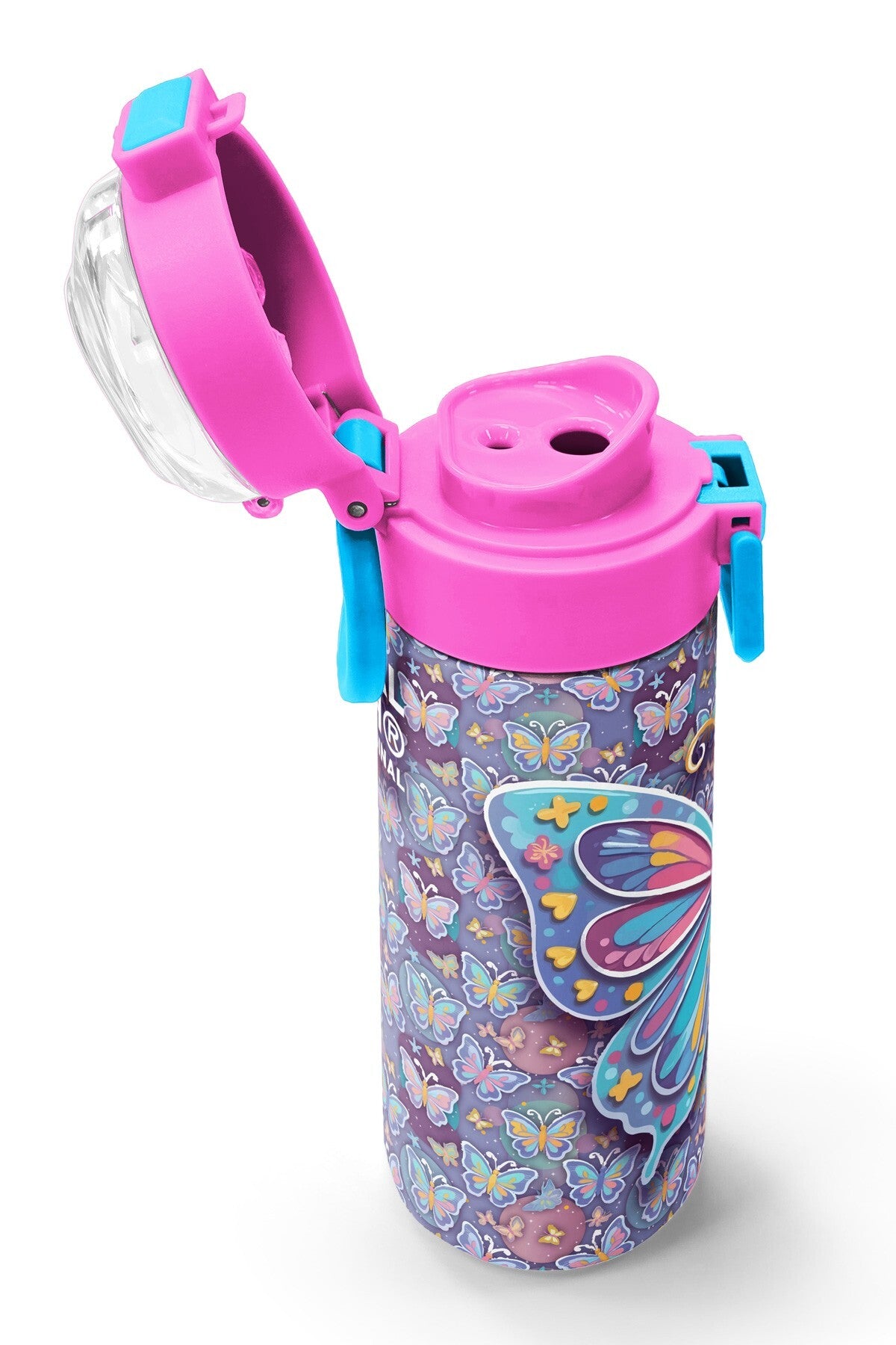 Coral High Kids Pastel Renkli Kelebek Desenli Pipetli ve Direkt İçim Çelik Termos 500 ml 38106-6