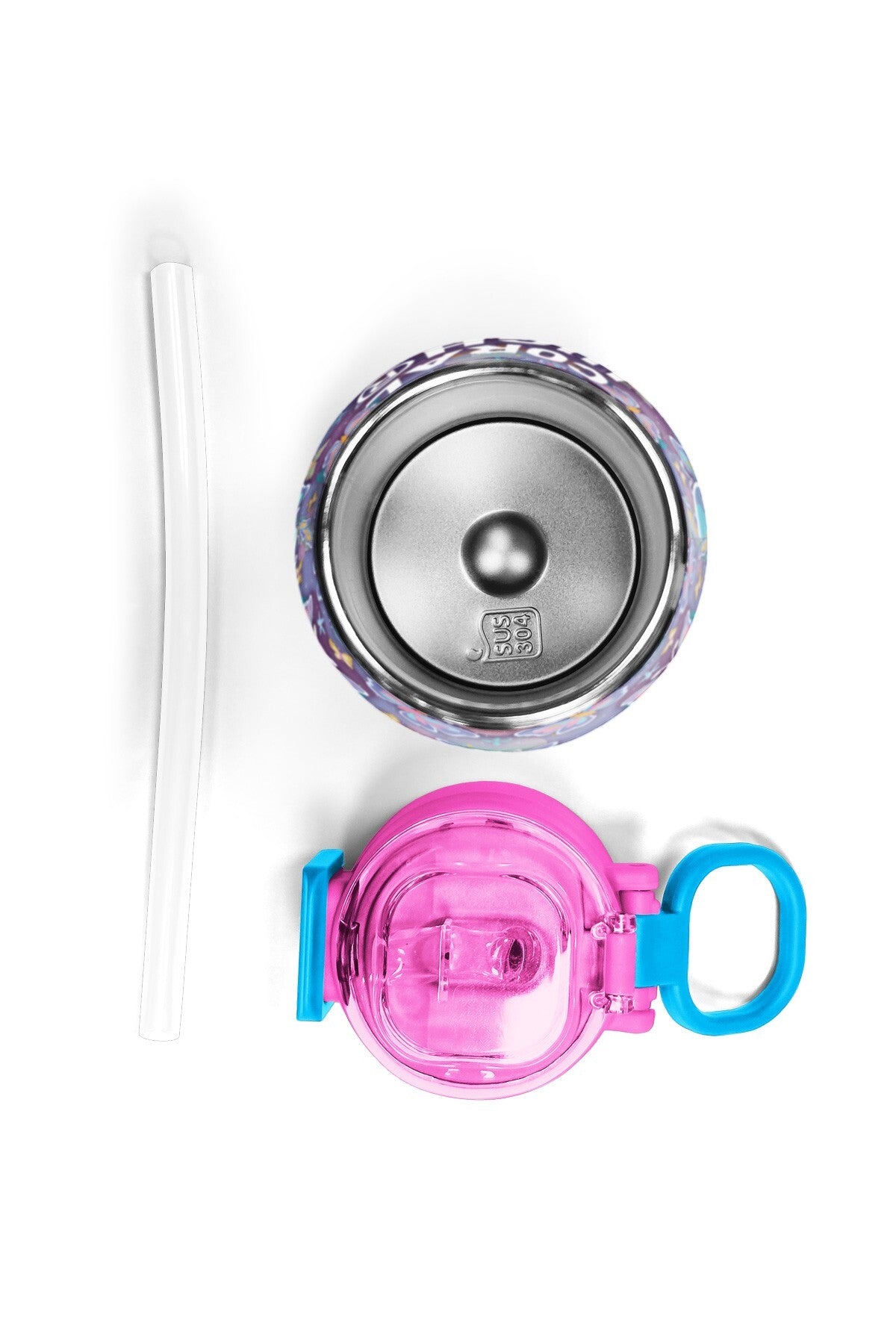 Coral High Kids Pastel Renkli Kelebek Desenli Pipetli ve Direkt İçim Çelik Termos 500 ml 38106-7