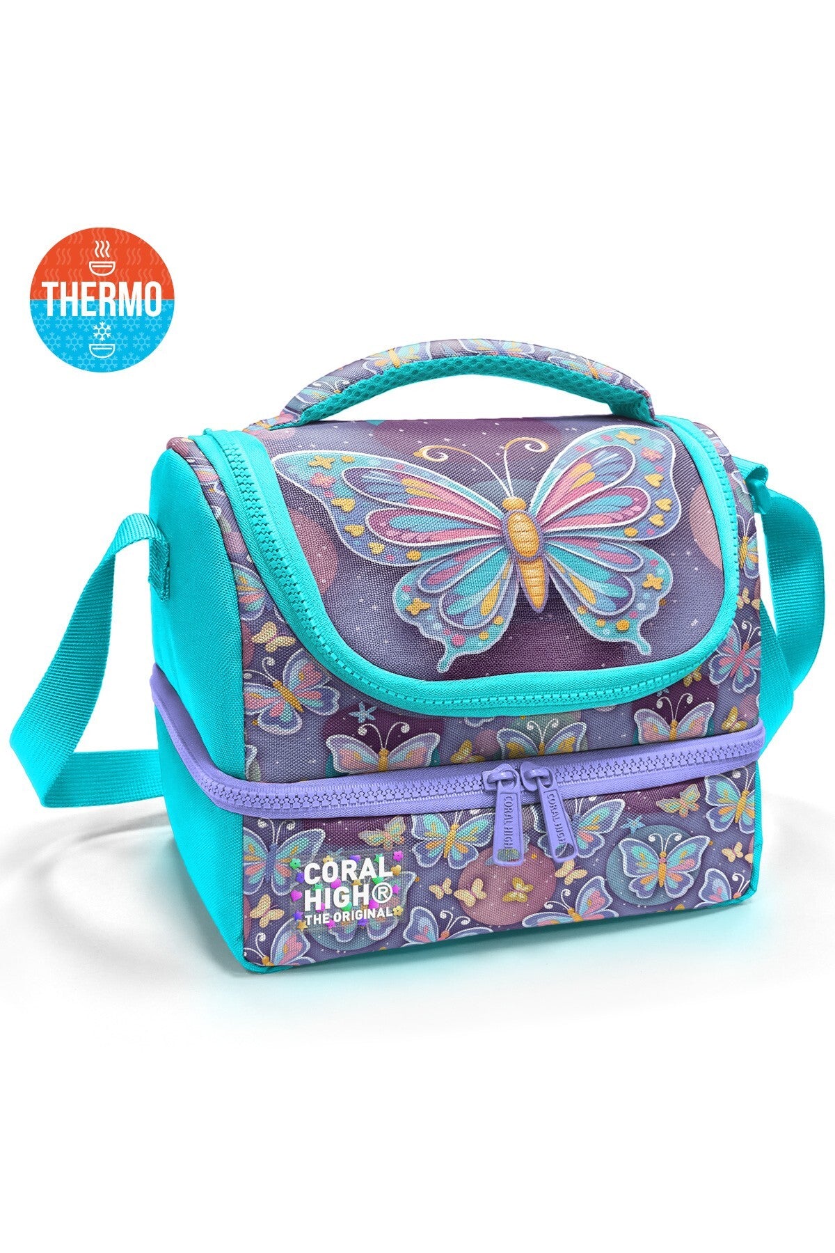 Coral High Kids Pastel Renkli Kelebek Desenli Thermo İki Katlı Beslenme Çantası 37203-1