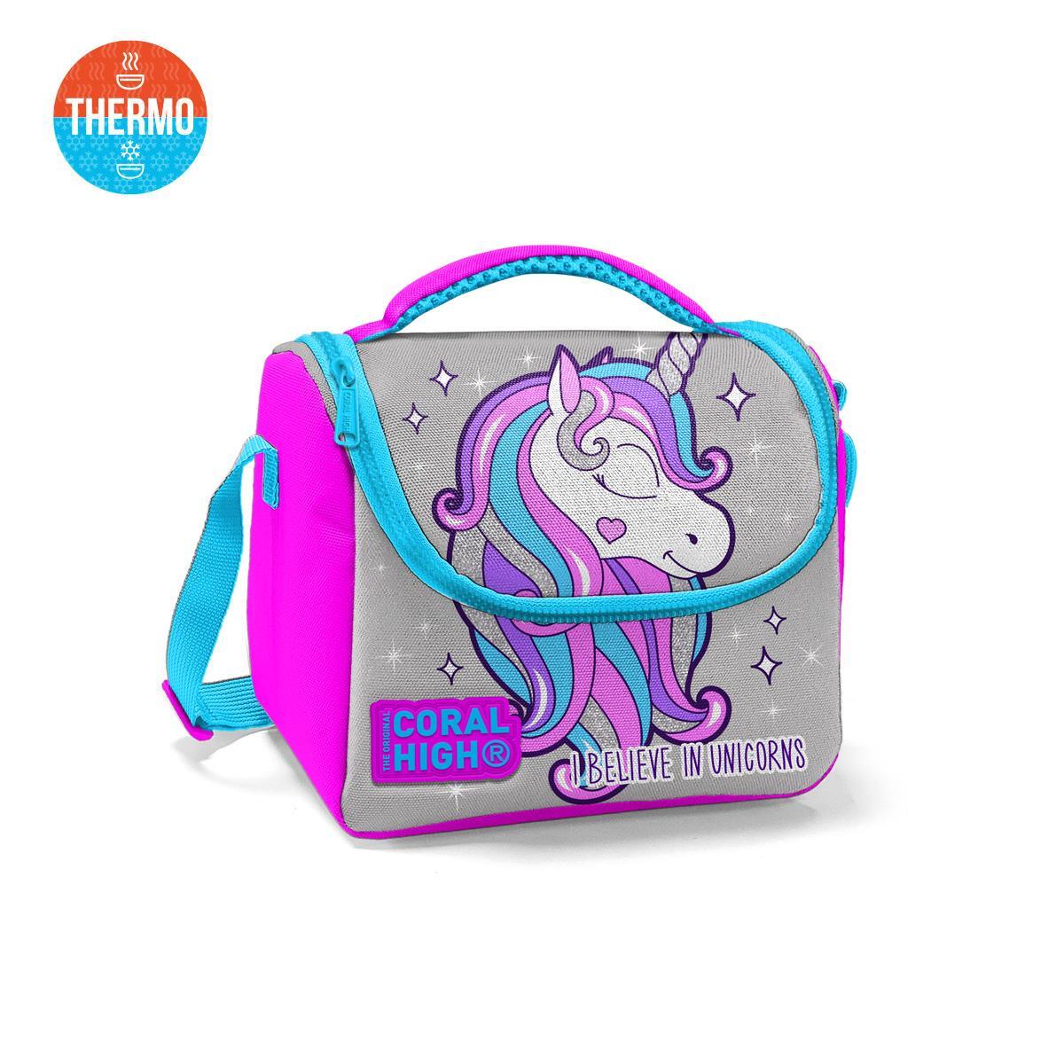 Coral High Kids Pembe Gümüş Unicorn Desenli Thermo Beslenme Çantası 11836-1