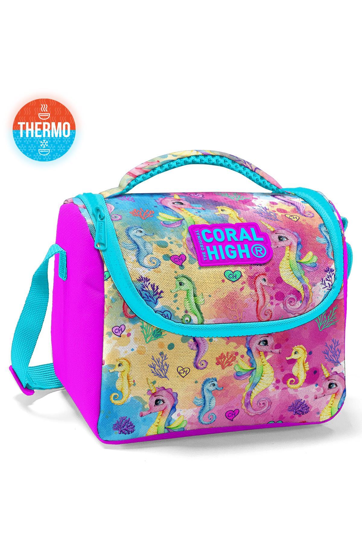 Coral High Kids Pembe Rengarenk Denizatı Desenli Thermo Beslenme Çantası 11825-1