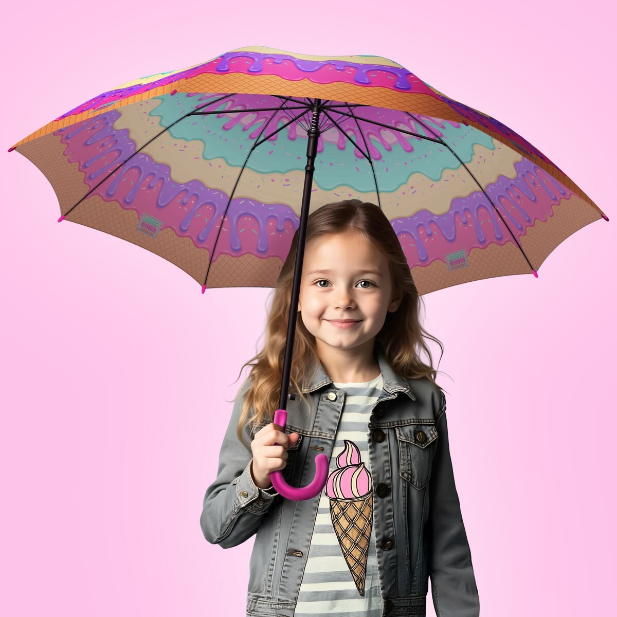 Coral High Kids Pembe Rengarenk Dondurma Desenli Çocuk Şemsiyesi 12661-4