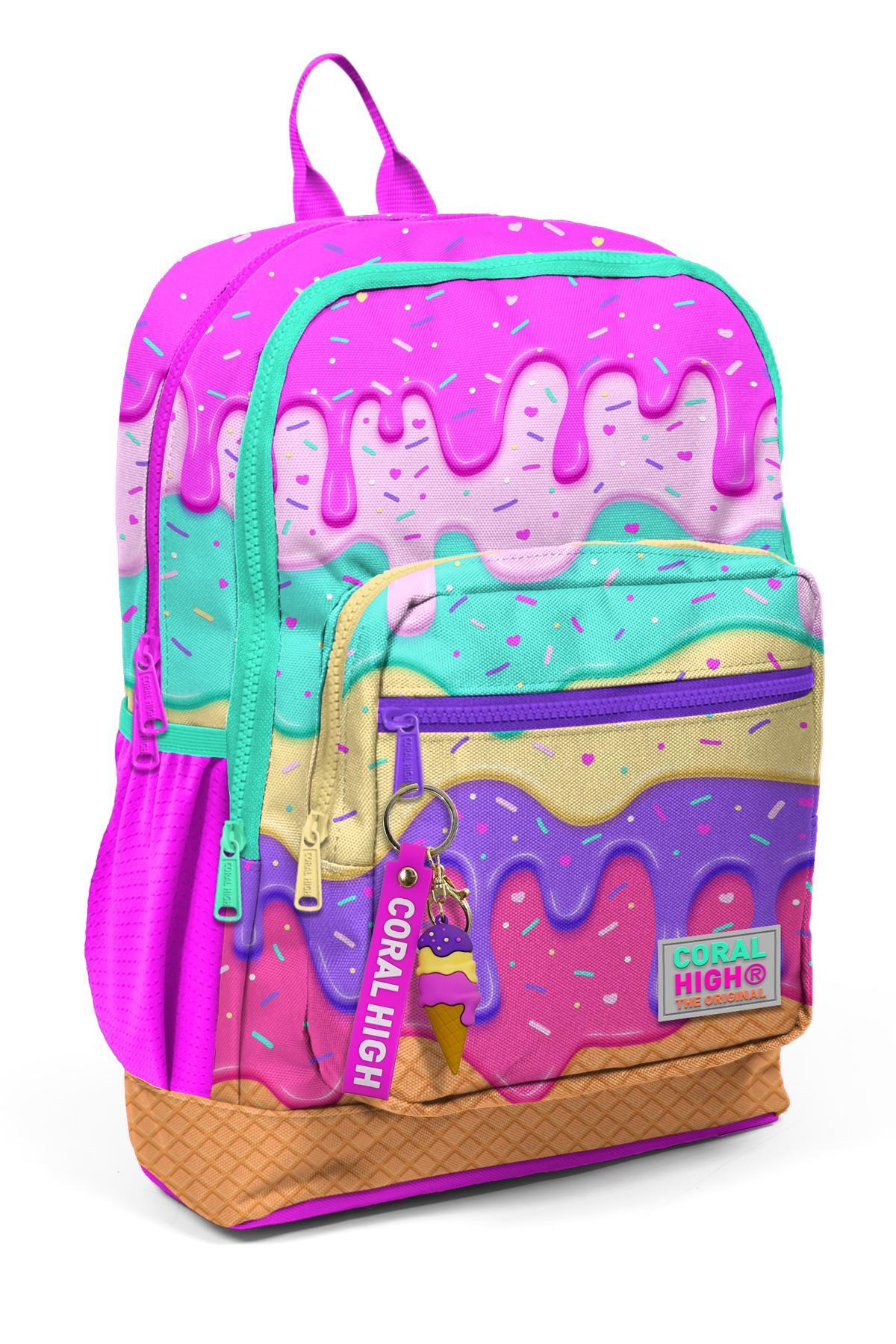 Coral High Kids Pembe Rengarenk Dondurma Desenli Okul Sırt Çantası 23731-1