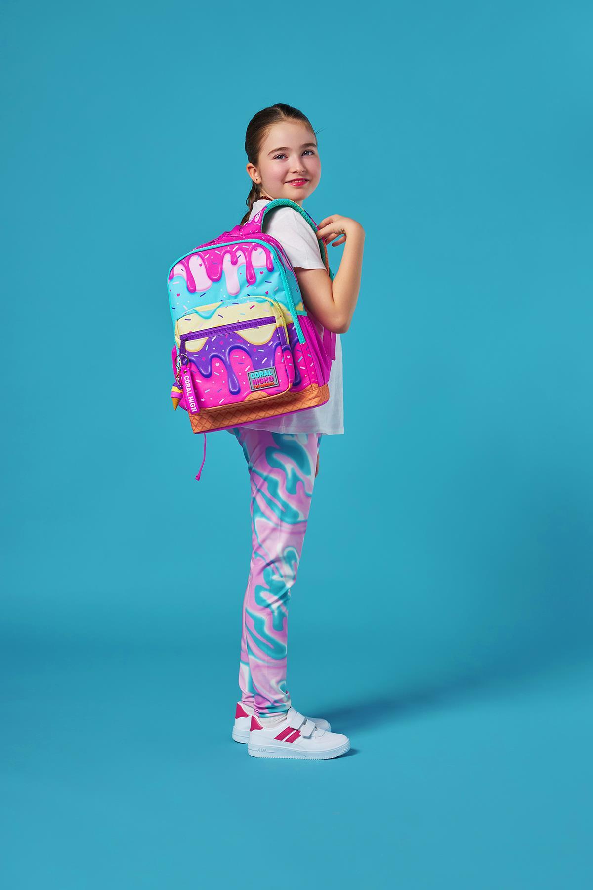 Coral High Kids Pembe Rengarenk Dondurma Desenli Okul Sırt Çantası 23731-2