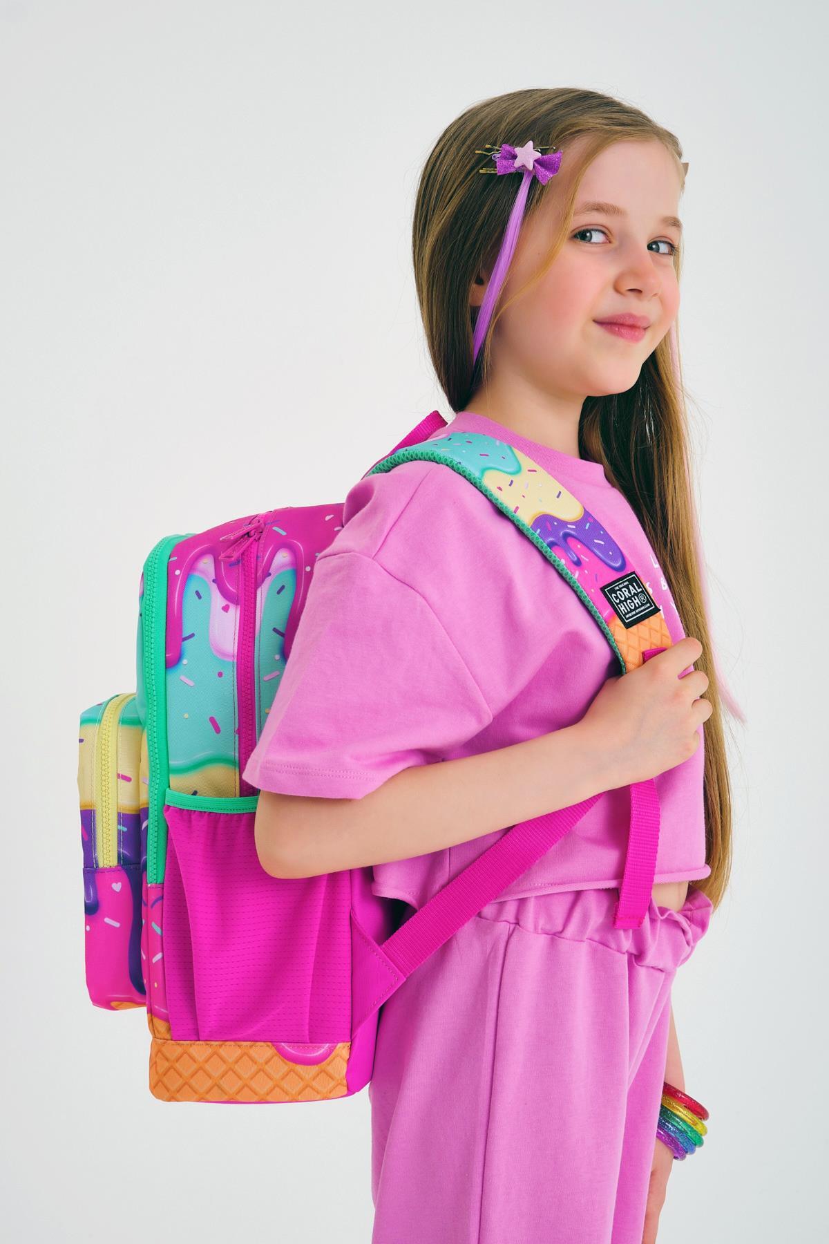 Coral High Kids Pembe Rengarenk Dondurma Desenli Okul Sırt Çantası 23731-3