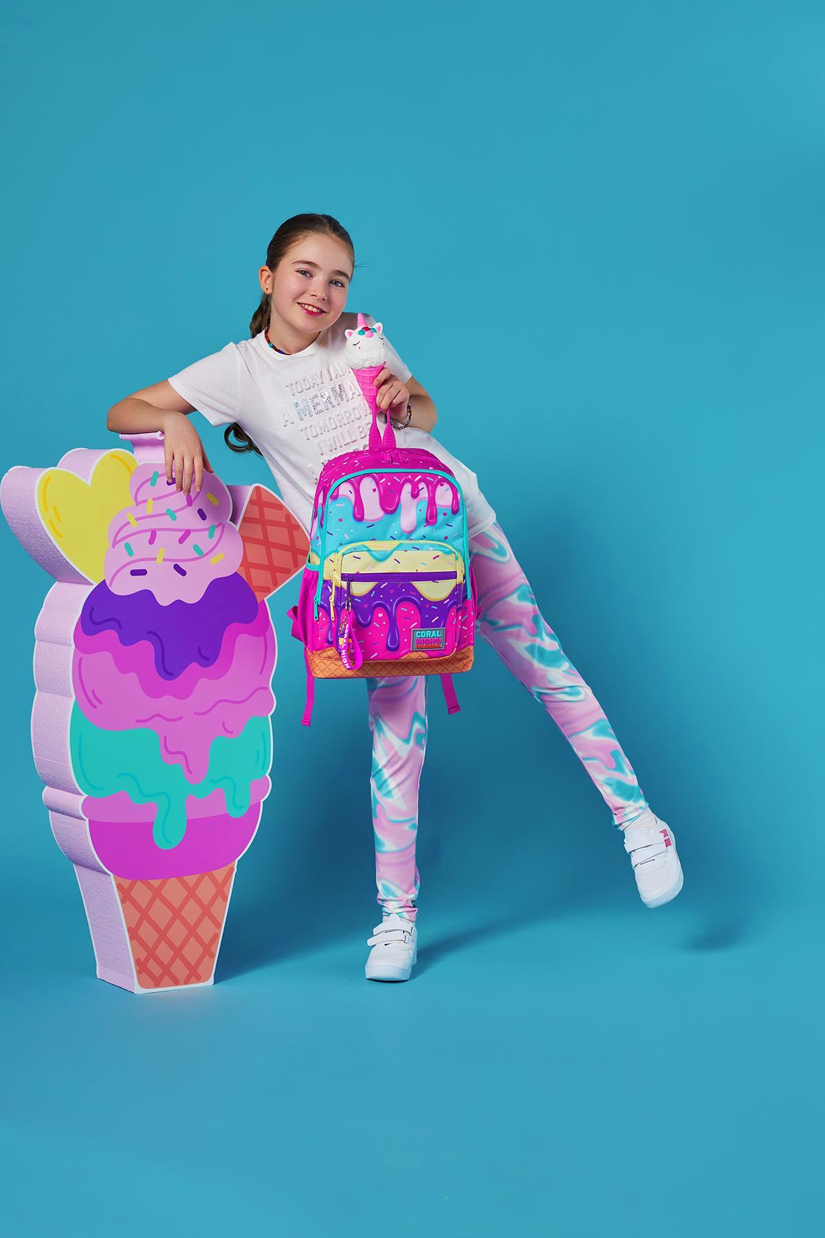 Coral High Kids Pembe Rengarenk Dondurma Desenli Okul Sırt Çantası 23731-6