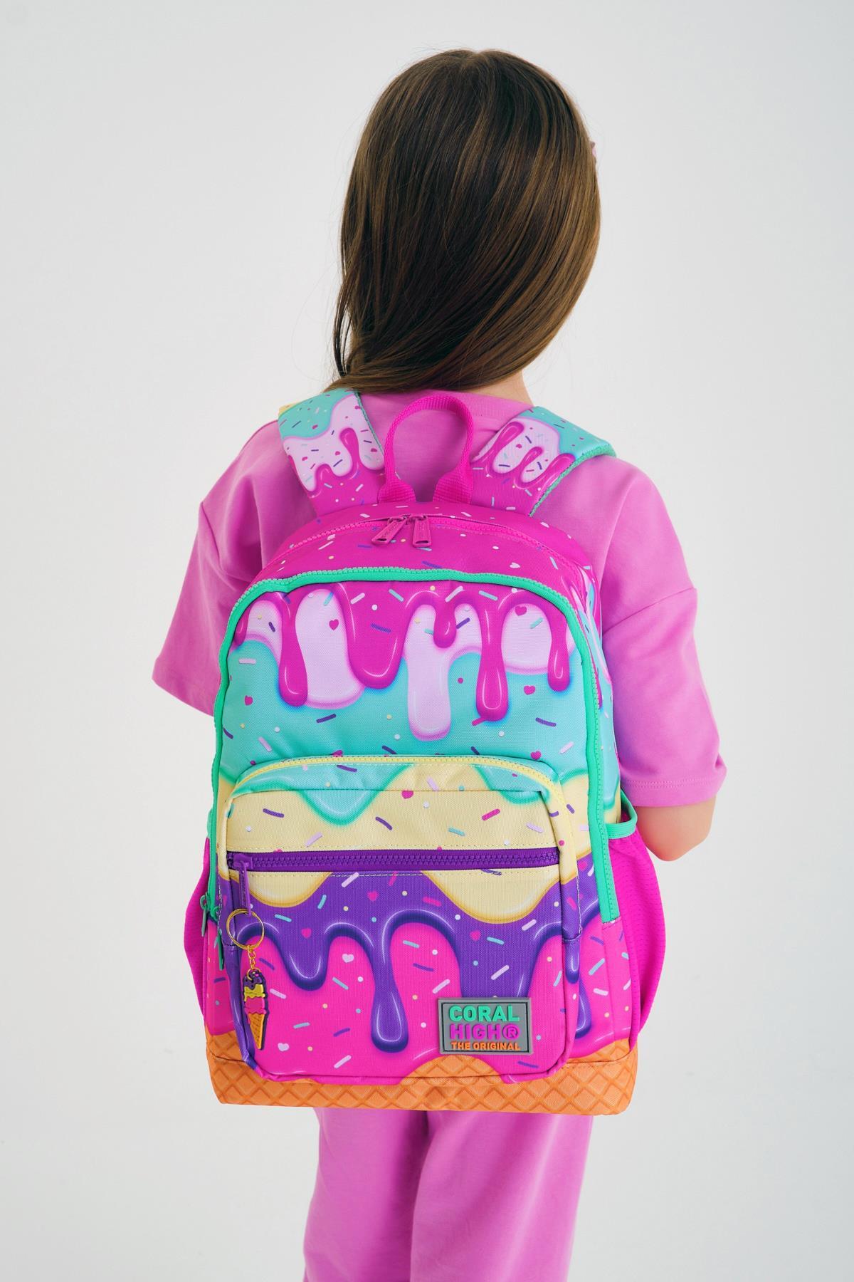Coral High Kids Pembe Rengarenk Dondurma Desenli Okul Sırt Çantası 23731-9