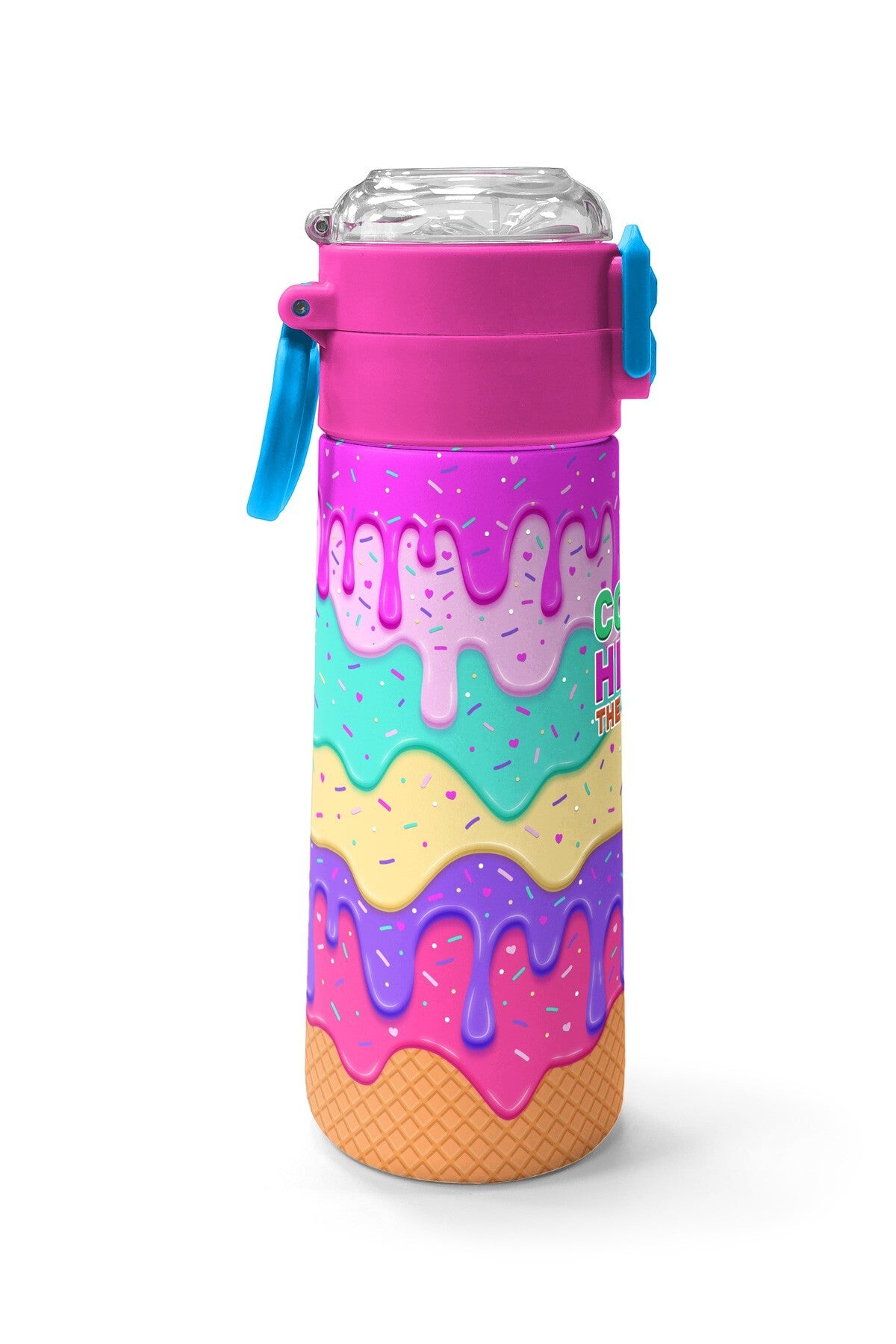 Coral High Kids Pembe Rengarenk Dondurma Desenli Pipetli ve Direkt İçim Çelik Termos 500 Ml 31938