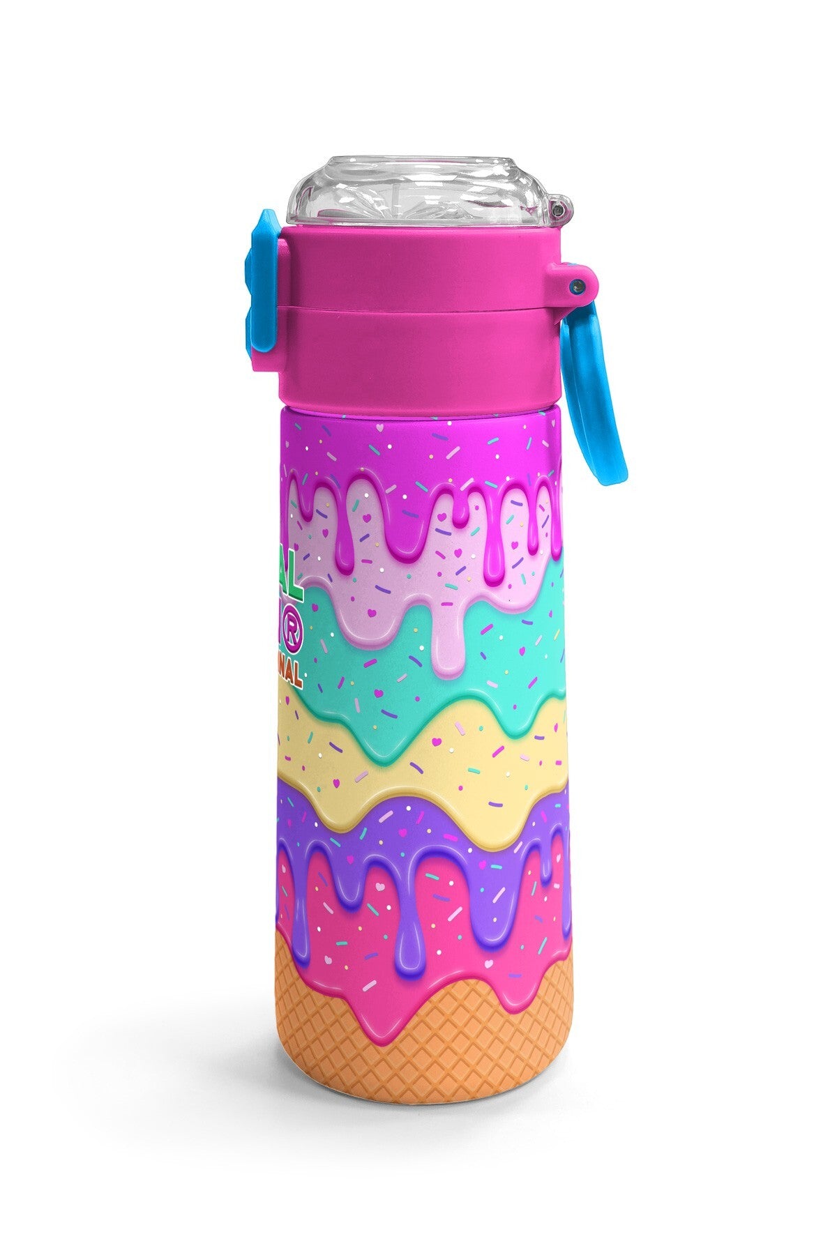 Coral High Kids Pembe Rengarenk Dondurma Desenli Pipetli ve Direkt İçim Çelik Termos 500 Ml 31938-3