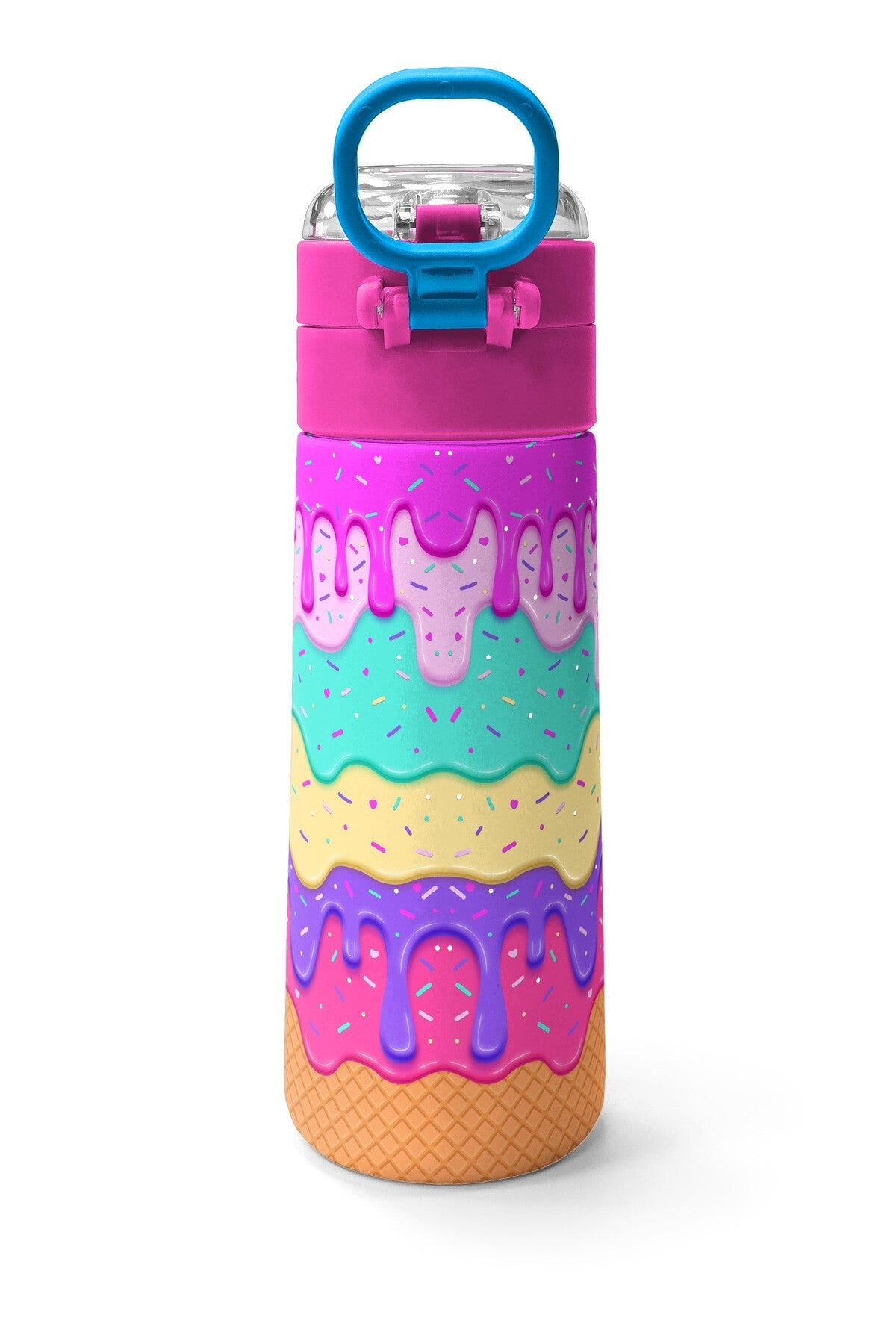 Coral High Kids Pembe Rengarenk Dondurma Desenli Pipetli ve Direkt İçim Çelik Termos 500 Ml 31938-4