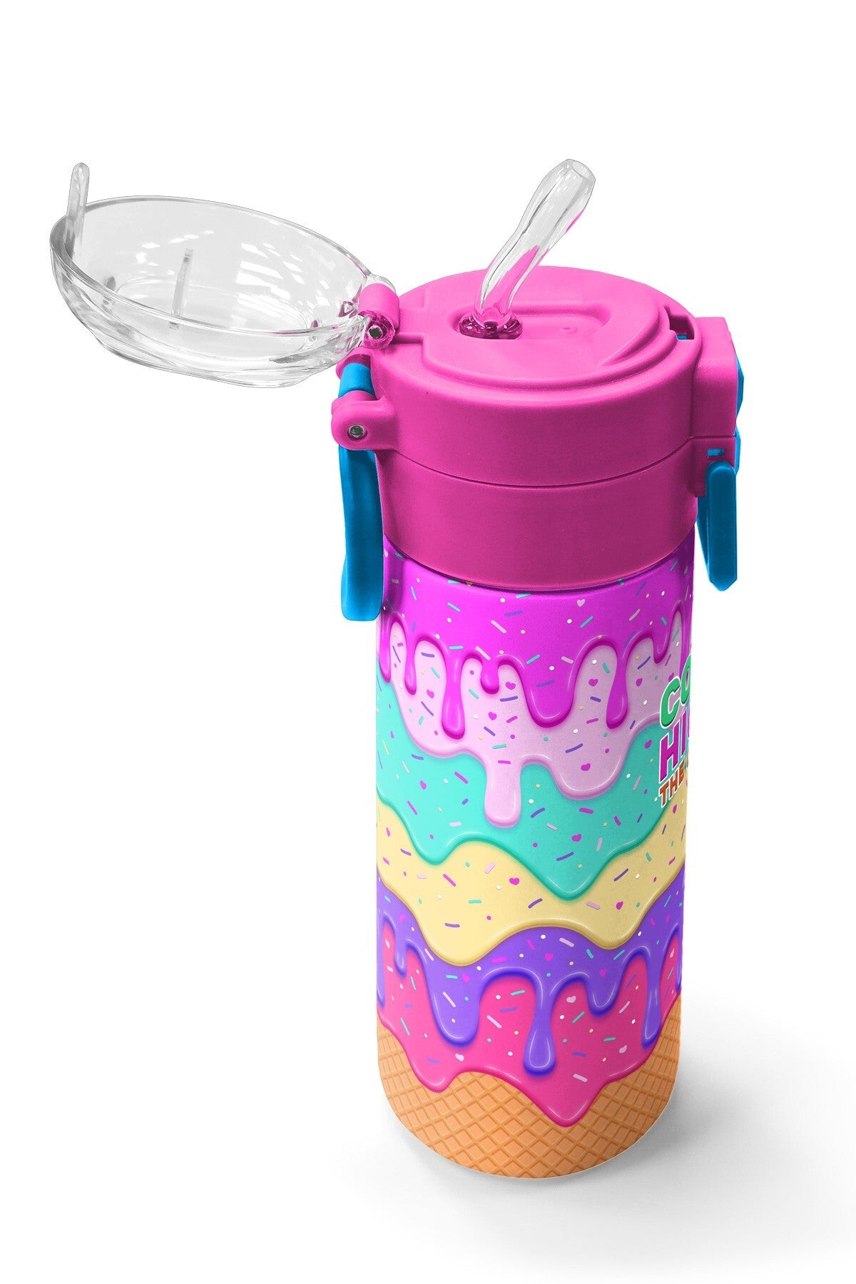 Coral High Kids Pembe Rengarenk Dondurma Desenli Pipetli ve Direkt İçim Çelik Termos 500 Ml 31938-5