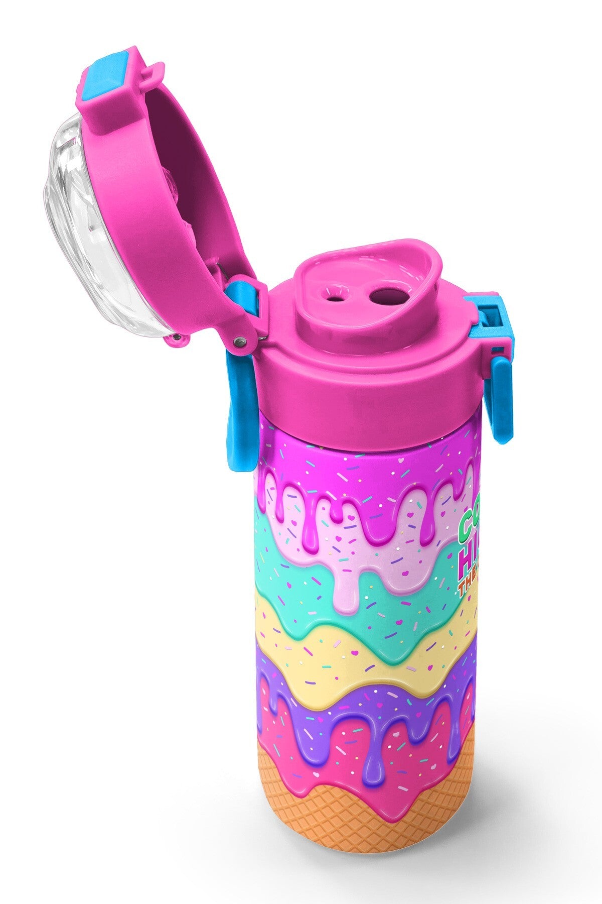 Coral High Kids Pembe Rengarenk Dondurma Desenli Pipetli ve Direkt İçim Çelik Termos 500 Ml 31938-6