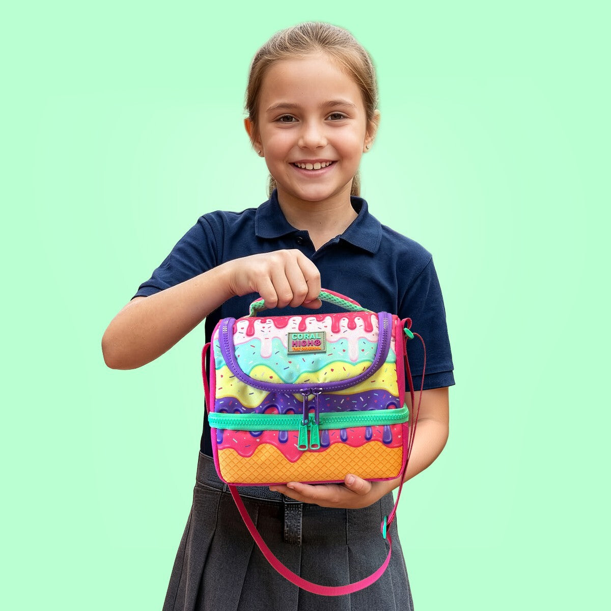 Coral High Kids Pembe Rengarenk Dondurma Desenli Thermo İki Katlı Beslenme Çantası 37211-4