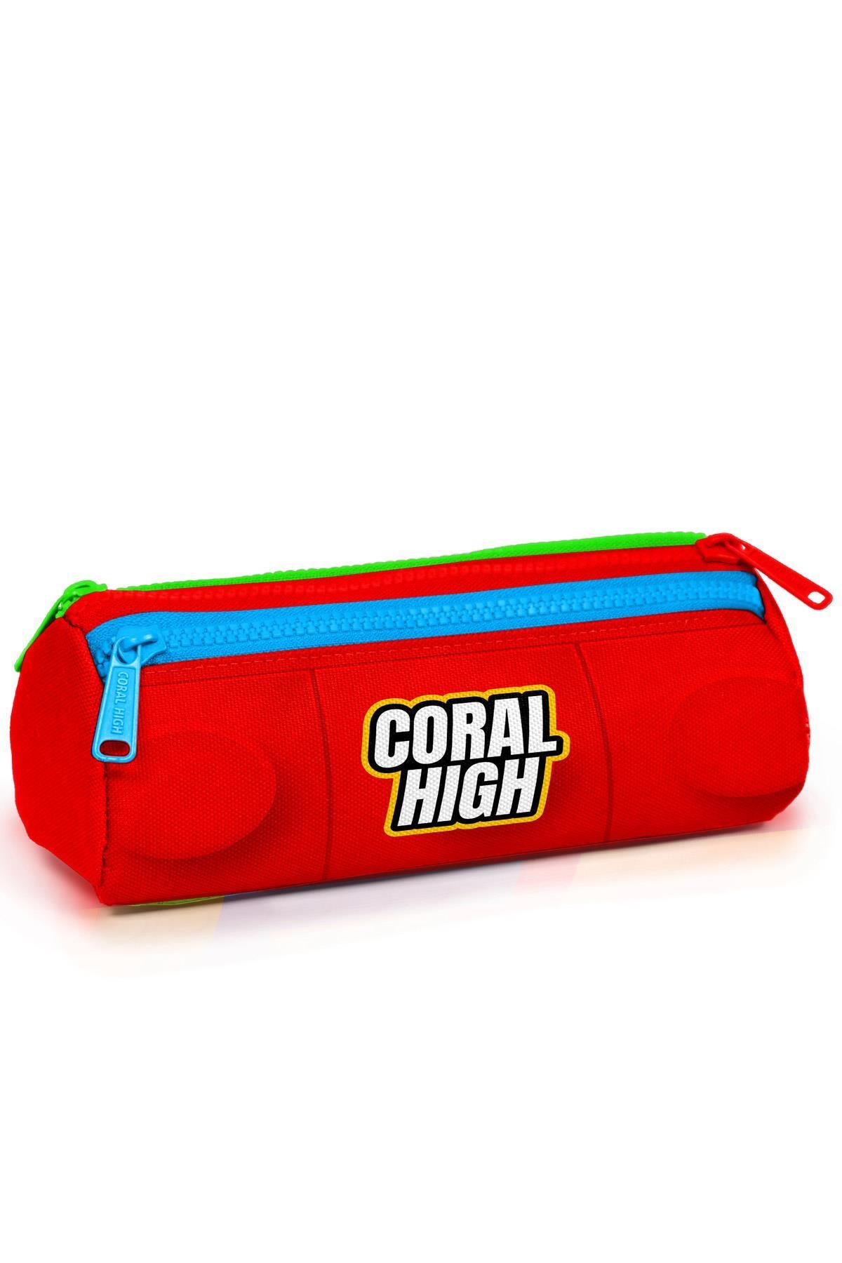 Coral High Kids Renkli Blok Desenli Üç Bölmeli Kalem Çantası 22091-1