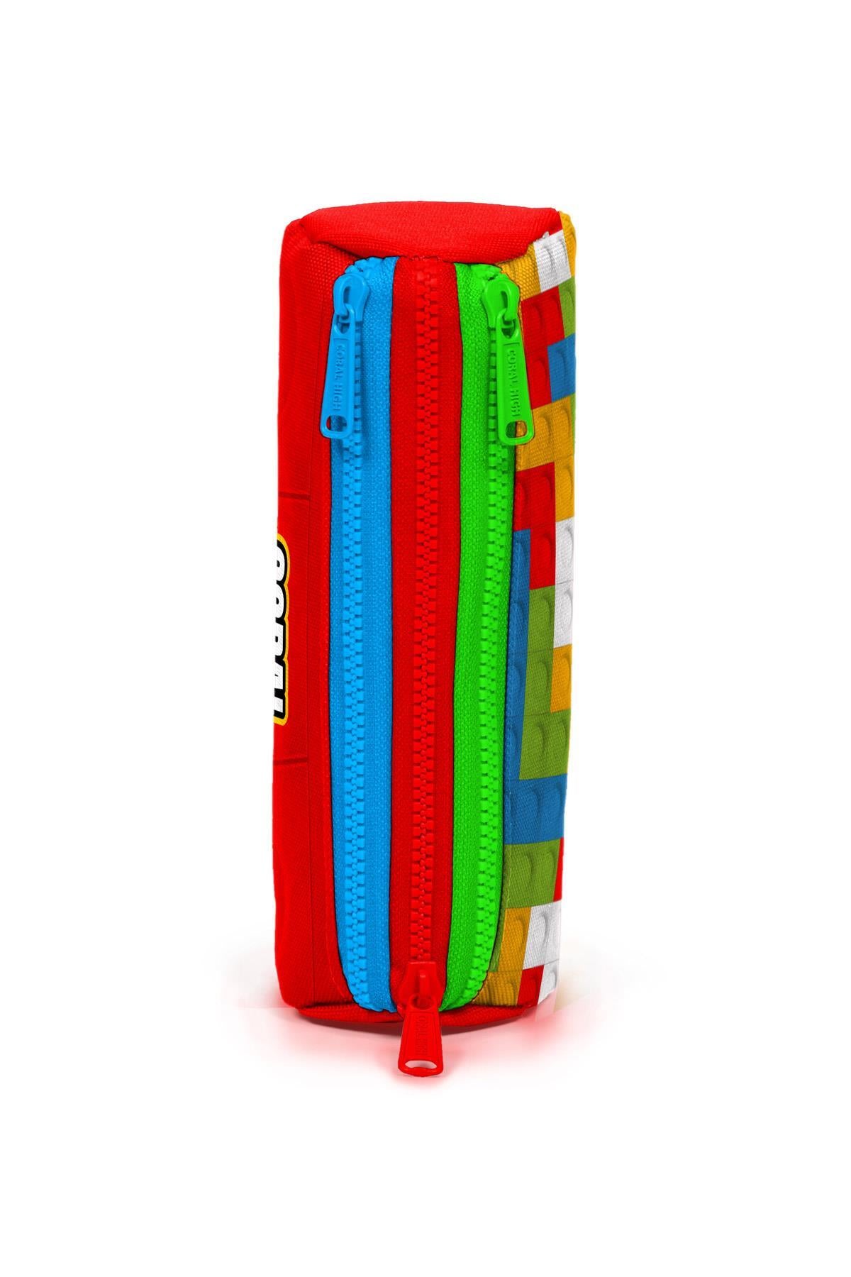 Coral High Kids Renkli Blok Desenli Üç Bölmeli Kalem Çantası 22091-2