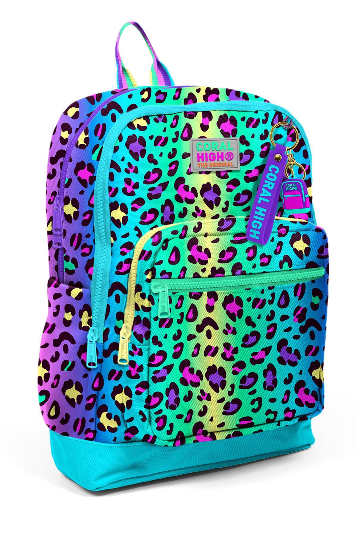 Coral High Kids Renkli Leopar Desenli Okul Sırt Çantası 23769-1