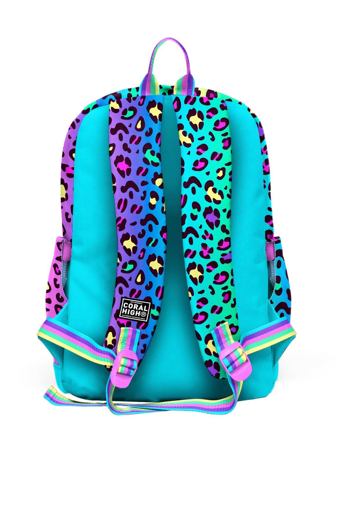 Coral High Kids Renkli Leopar Desenli Okul Sırt Çantası 23769-2