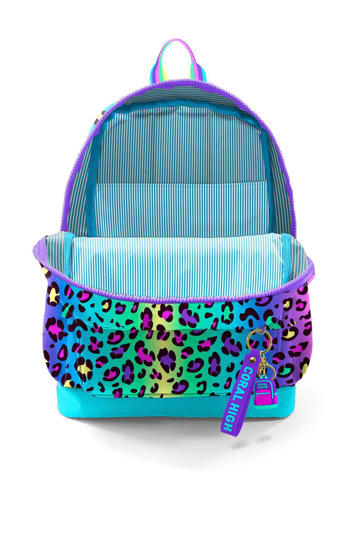 Coral High Kids Renkli Leopar Desenli Okul Sırt Çantası 23769-3