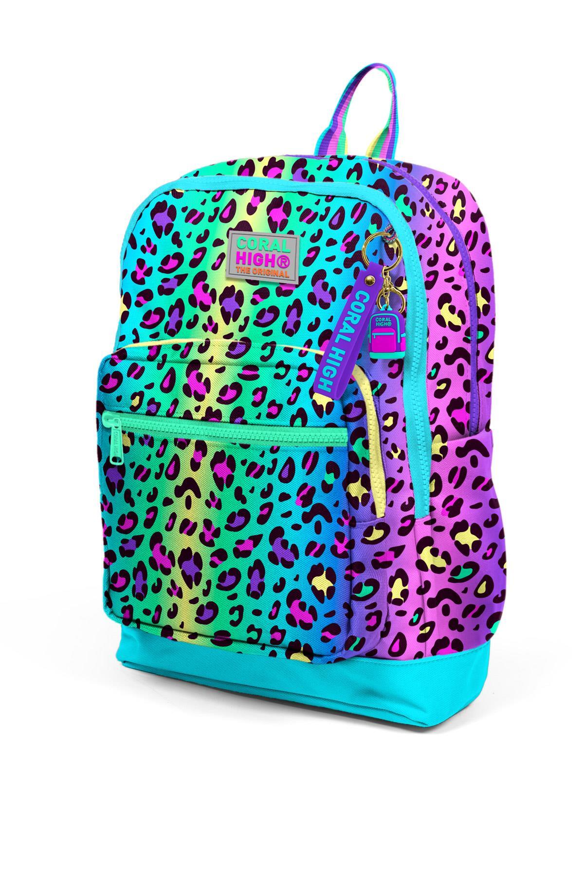 Coral High Kids Renkli Leopar Desenli Okul Sırt Çantası 23769-6