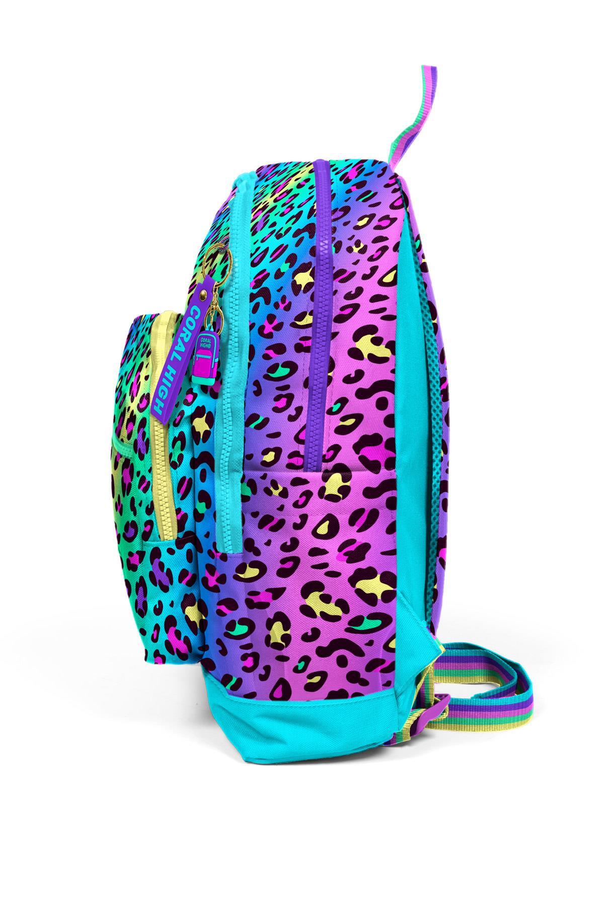 Coral High Kids Renkli Leopar Desenli Okul Sırt Çantası 23769-7