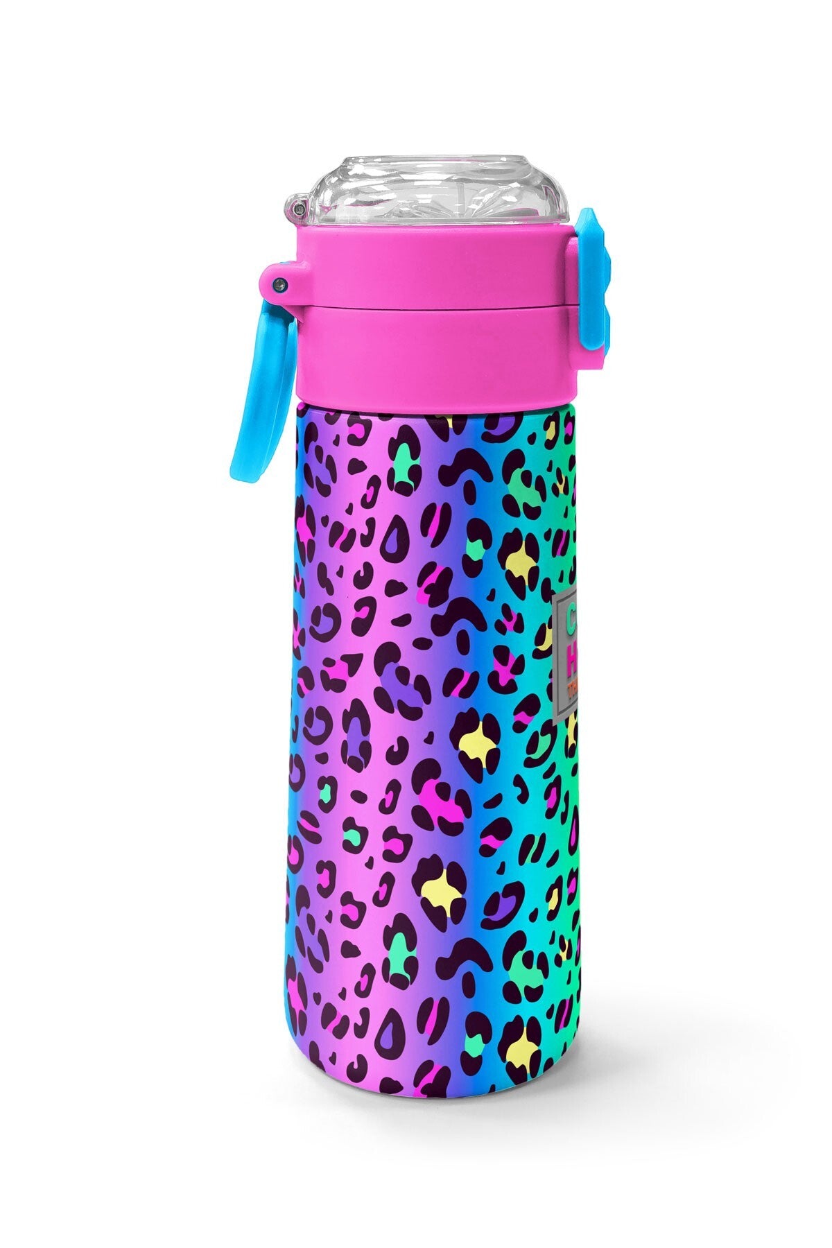 Coral High Kids Renkli Leopar Desenli Pipetli ve Direk İçimli Paslanmaz Çelik Termos 500 ML 31985-2