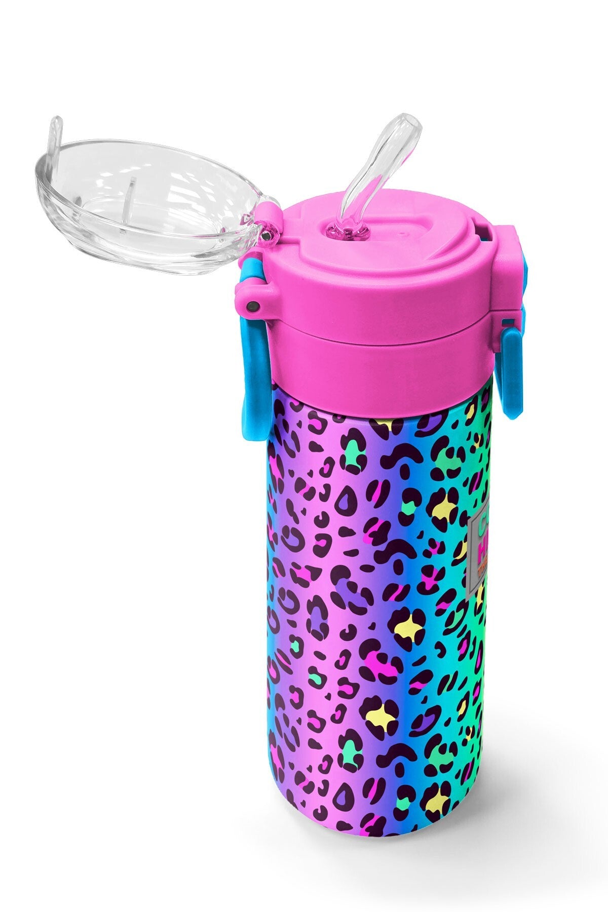 Coral High Kids Renkli Leopar Desenli Pipetli ve Direk İçimli Paslanmaz Çelik Termos 500 ML 31985-5