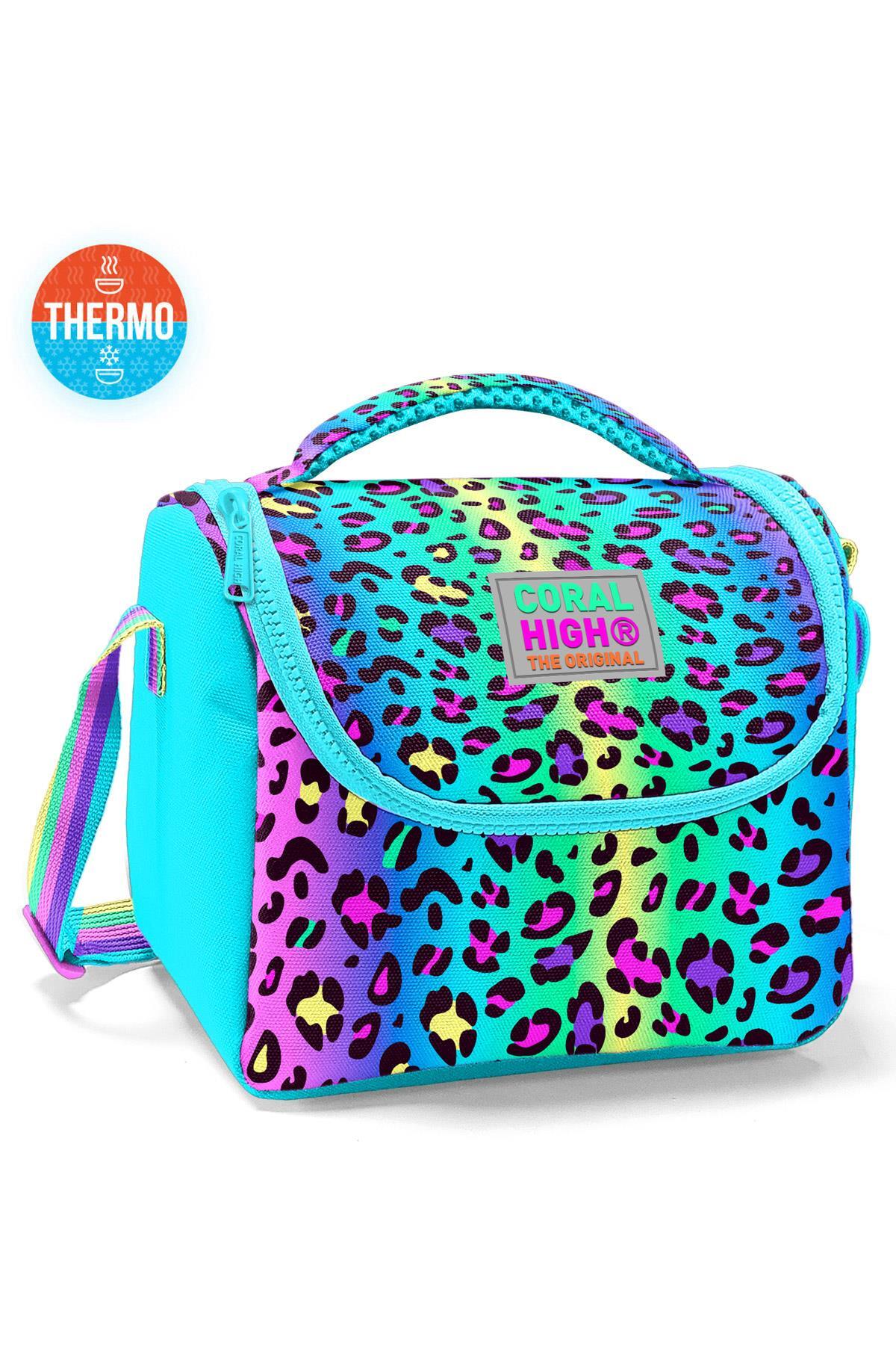 Coral High Kids Renkli Leopar Desenli Thermo Beslenme Çantası 11785-1
