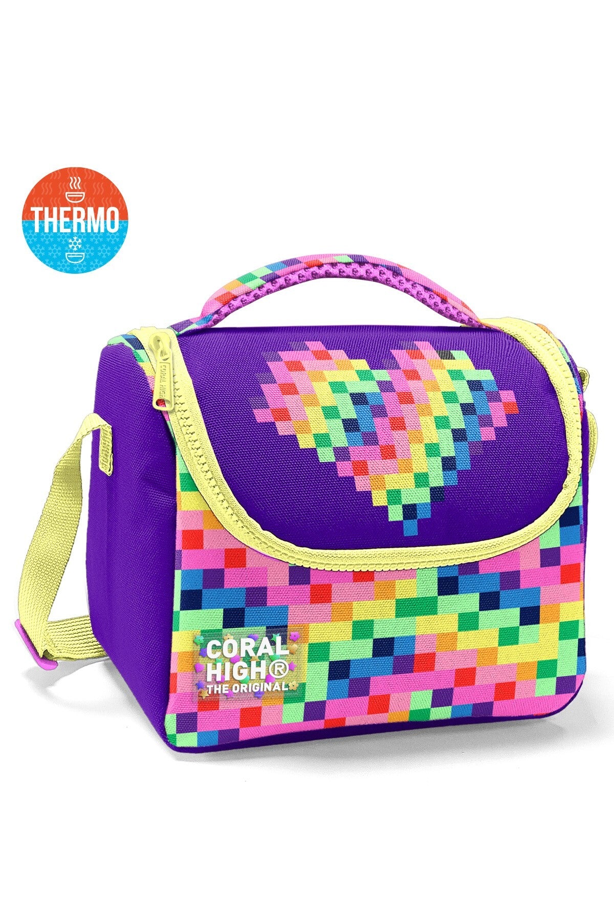 Coral High Kids Renkli Piksel Kalp Desenli Thermo Beslenme Çantası 37108-1