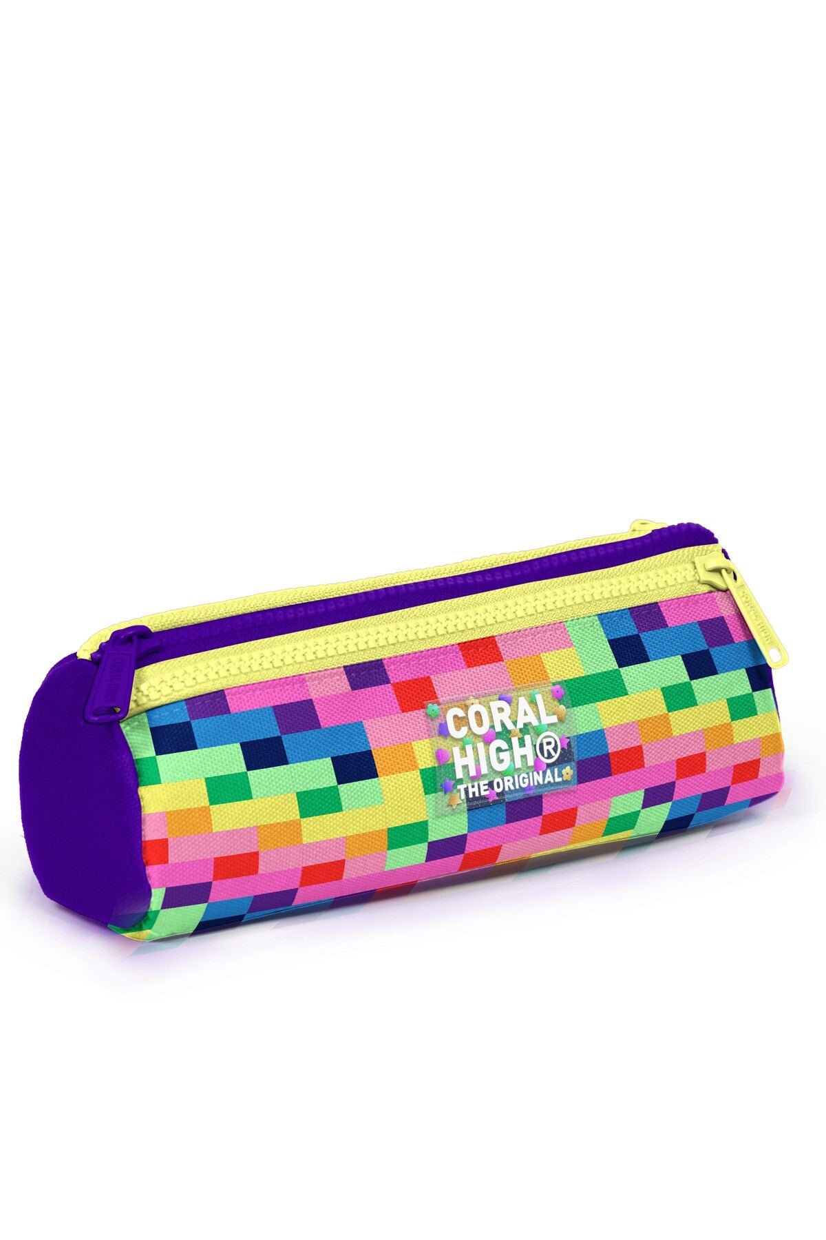 Coral High Kids Renkli Piksel Kalp Desenli Üç Bölmeli Kalem Çantası 31008-3