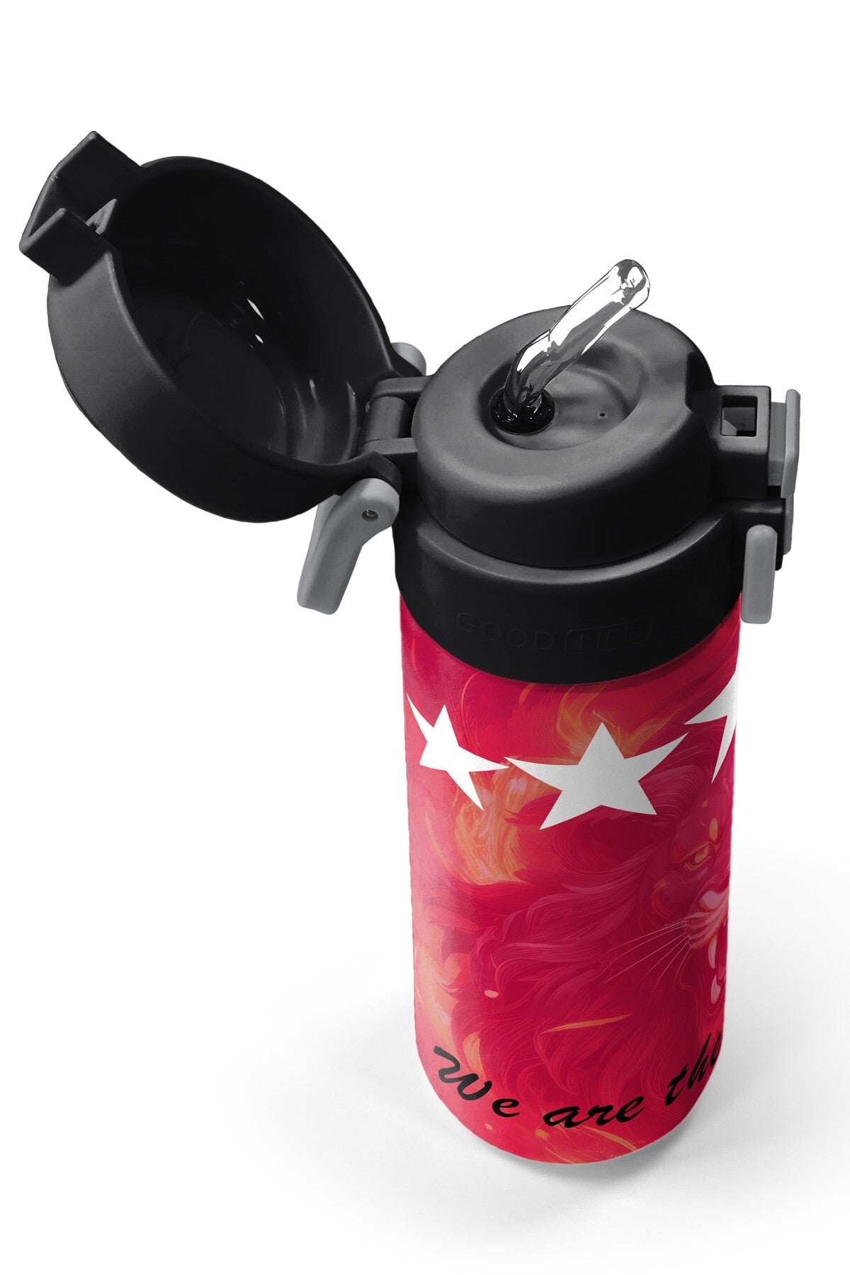 Coral High Kids Sarı Kırmızı 5 Yıldız Aslan Taraftar Desenli Pipetli ve Direkt İçim Çelik Termos 500 ml 31792-2