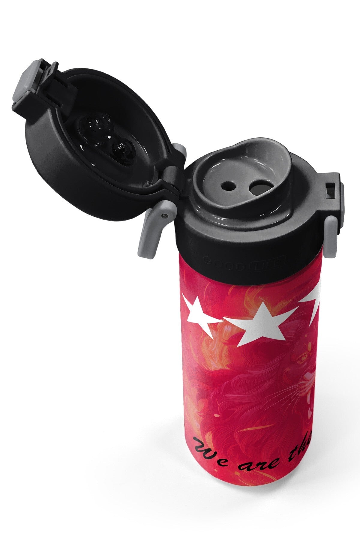 Coral High Kids Sarı Kırmızı 5 Yıldız Aslan Taraftar Desenli Pipetli ve Direkt İçim Çelik Termos 500 ml 31792-3