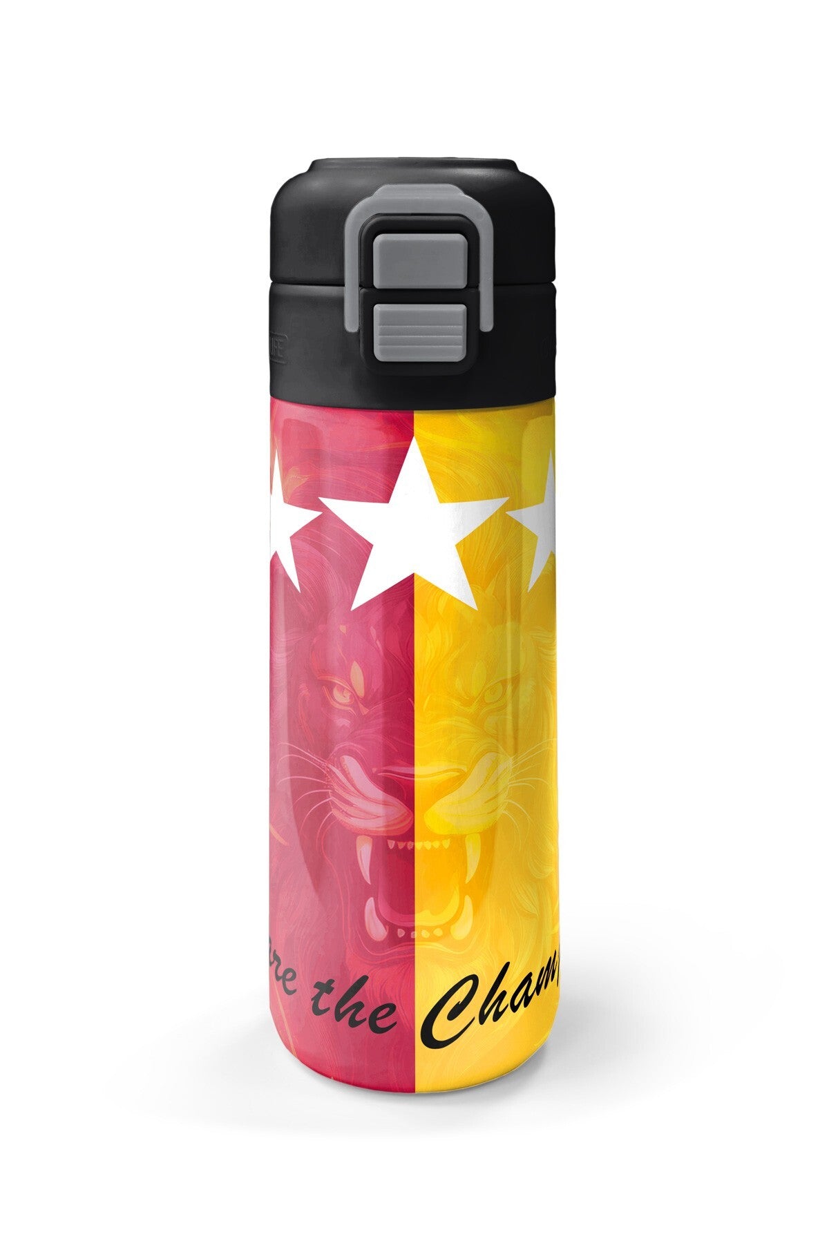 Coral High Kids Sarı Kırmızı 5 Yıldız Aslan Taraftar Desenli Pipetli ve Direkt İçim Çelik Termos 500 ml 31792-4
