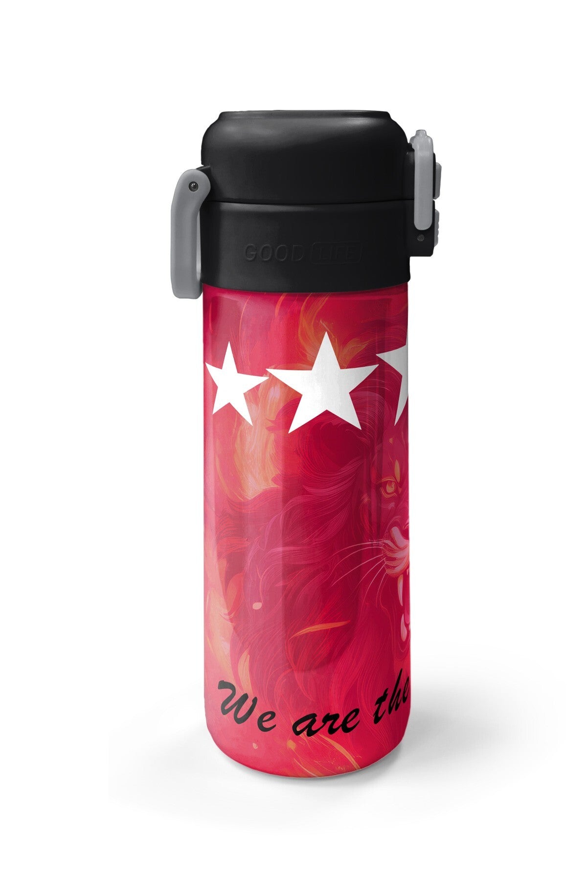 Coral High Kids Sarı Kırmızı 5 Yıldız Aslan Taraftar Desenli Pipetli ve Direkt İçim Çelik Termos 500 ml 31792-5