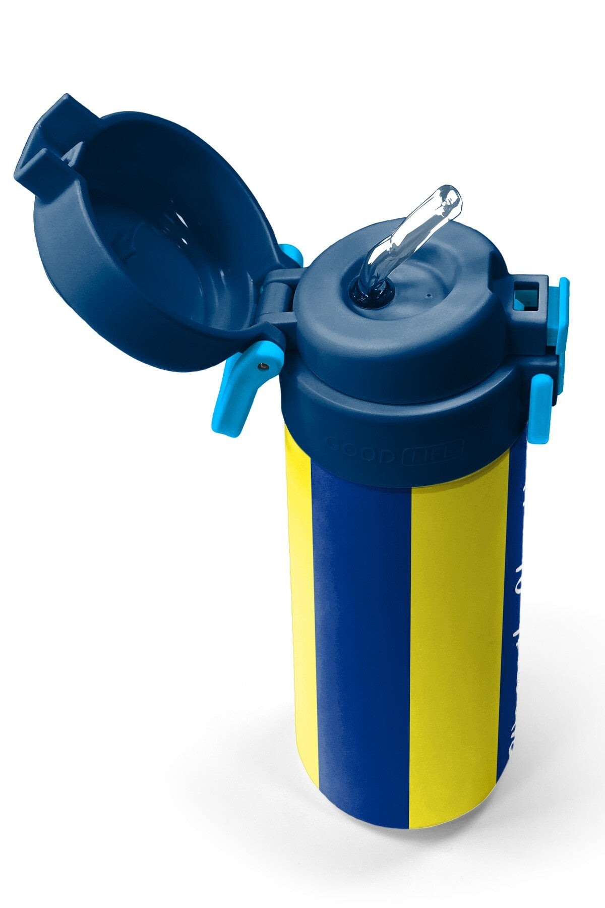 Coral High Kids Sarı Lacivert Çubuklu Pipetli ve Direkt İçim Çelik Termos 500 ml 31791-2