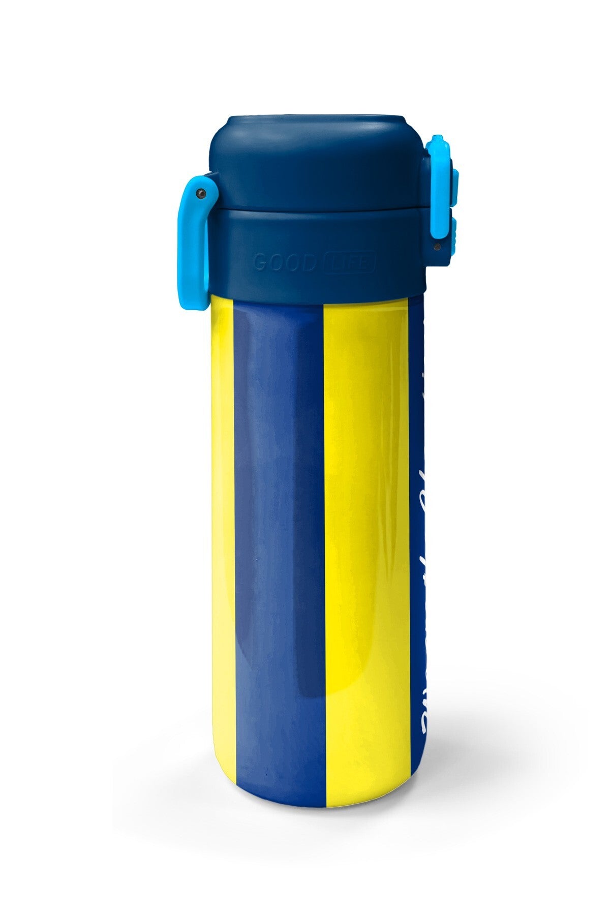 Coral High Kids Sarı Lacivert Çubuklu Pipetli ve Direkt İçim Çelik Termos 500 ml 31791-5