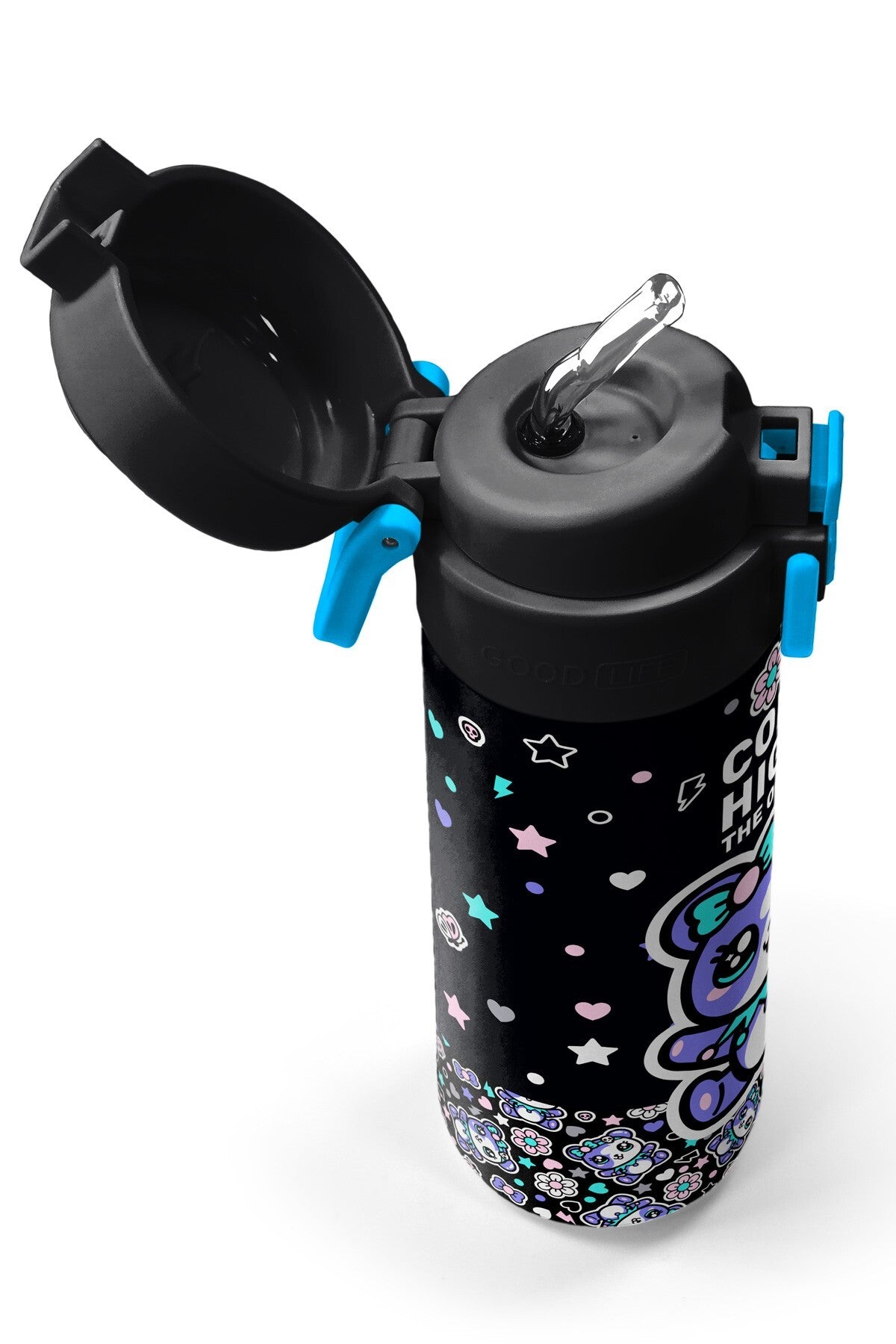 Coral High Kids Siyah Ayıcık Desenli Pipetli ve Direkt İçim Çelik Termos 500 ml 38124-2