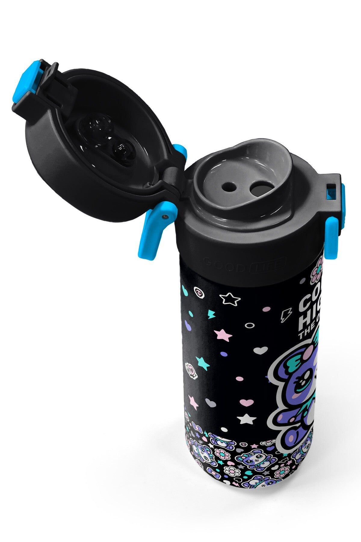 Coral High Kids Siyah Ayıcık Desenli Pipetli ve Direkt İçim Çelik Termos 500 ml 38124-3