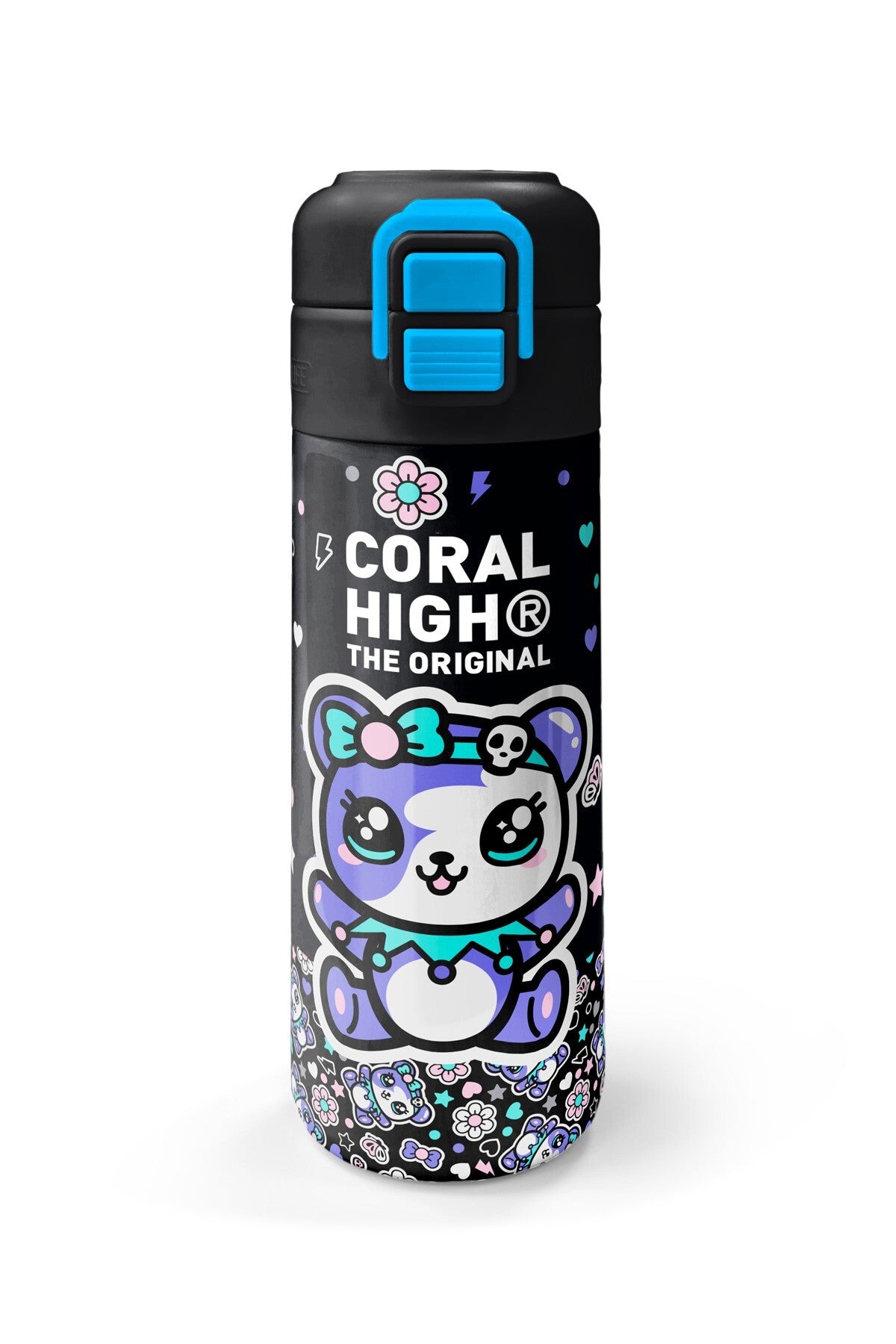 Coral High Kids Siyah Ayıcık Desenli Pipetli ve Direkt İçim Çelik Termos 500 ml 38124-4
