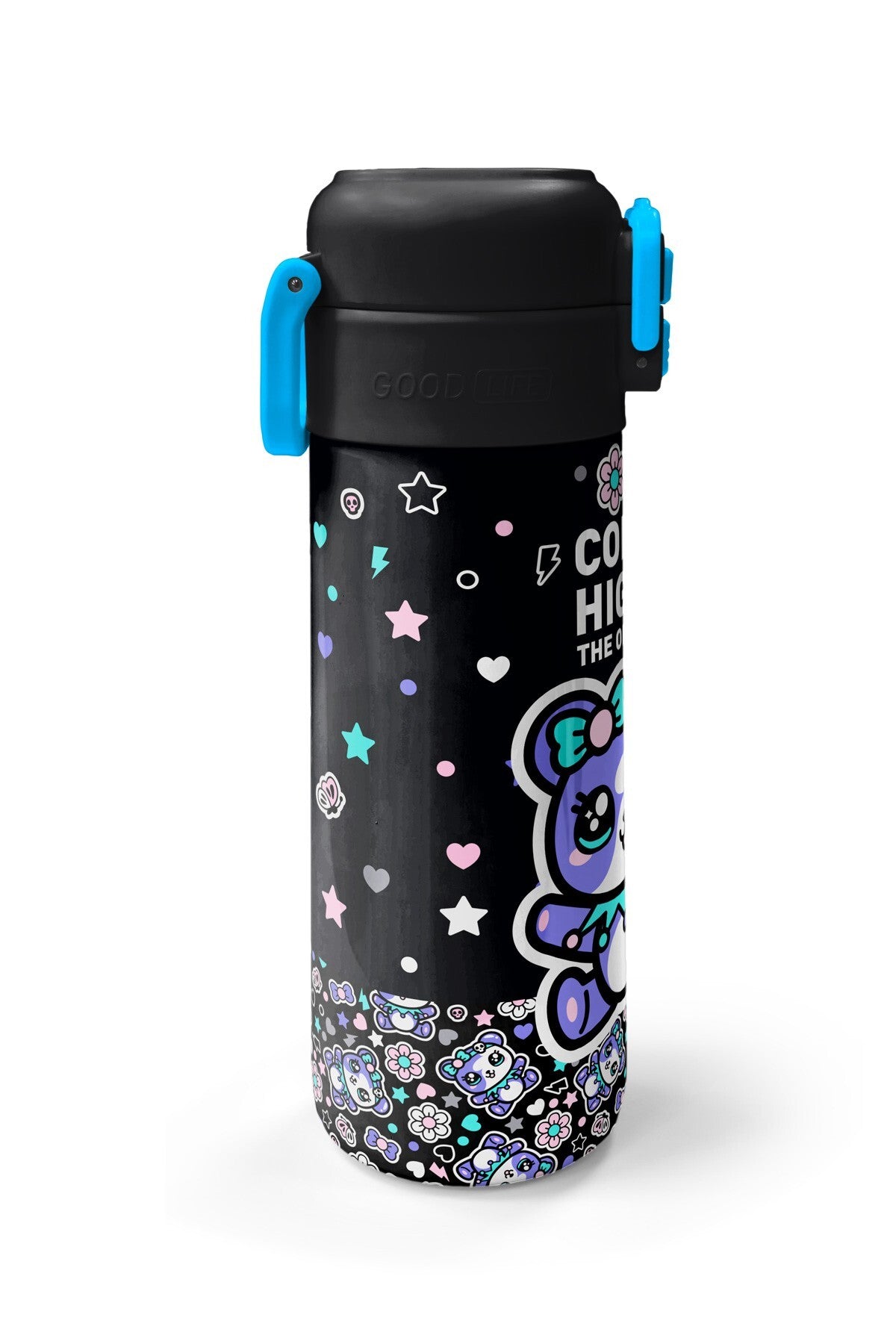 Coral High Kids Siyah Ayıcık Desenli Pipetli ve Direkt İçim Çelik Termos 500 ml 38124-5