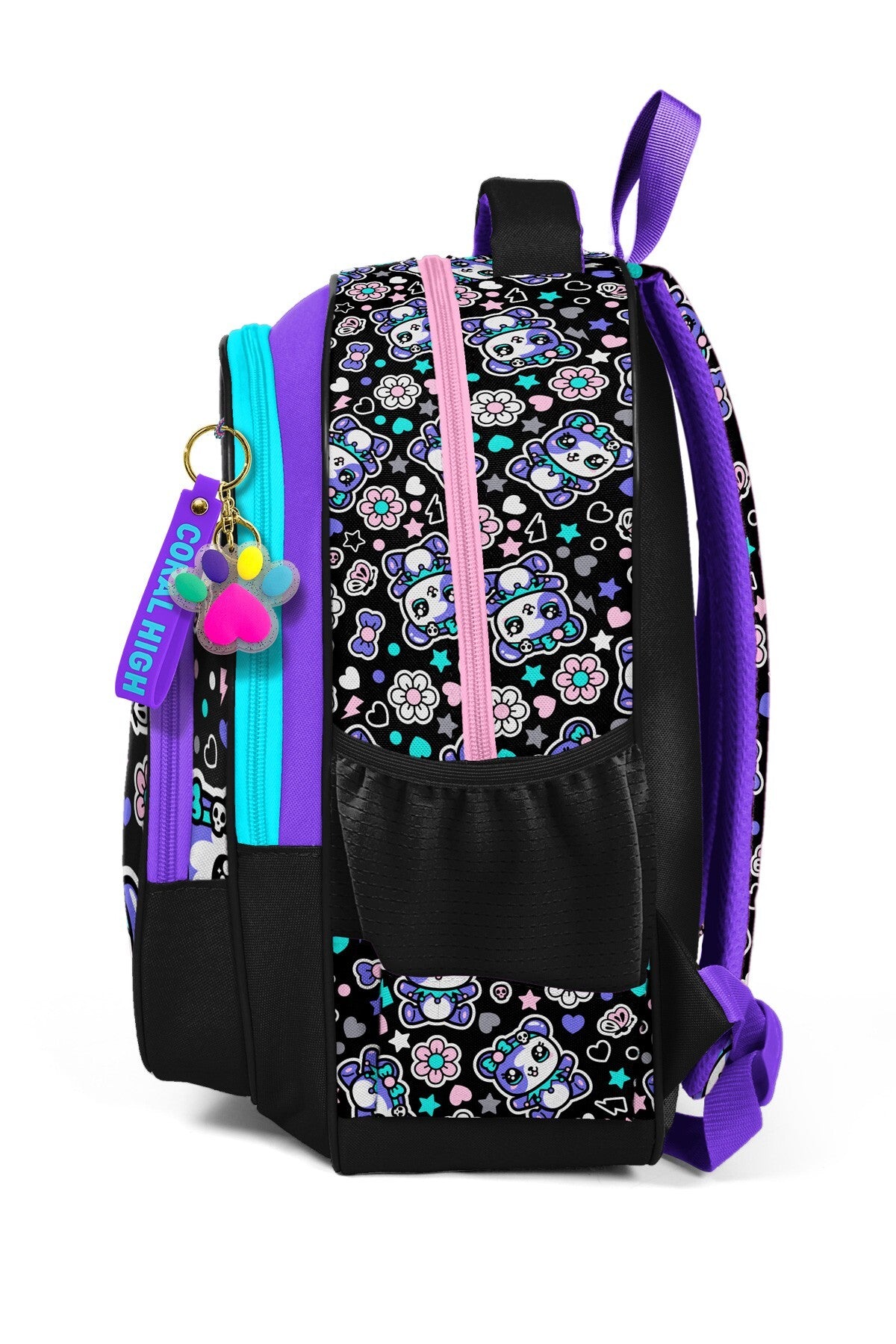 Coral High Kids Siyah Ayıcık Desenli Üç Bölmeli Okul Sırt Çantası 33242-5