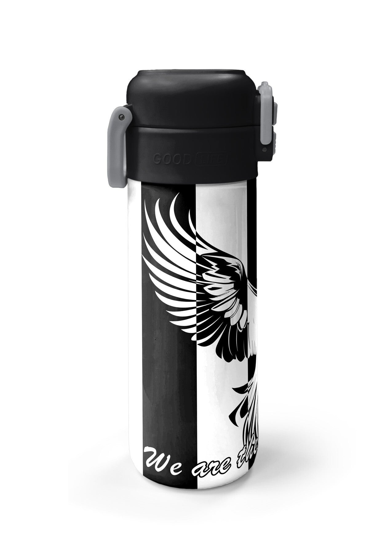 Coral High Kids Siyah Beyaz Kartal Taraftar Desenli Pipetli ve Direkt İçim Çelik Termos 500 ml 31789-5