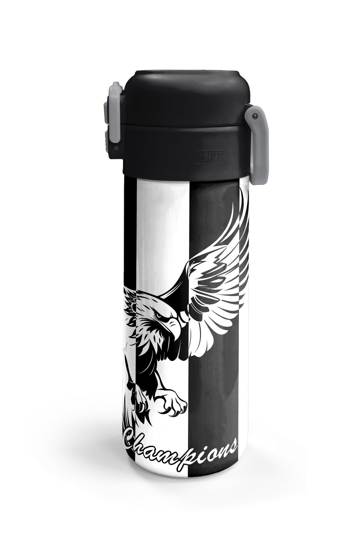Coral High Kids Siyah Beyaz Kartal Taraftar Desenli Pipetli ve Direkt İçim Çelik Termos 500 ml 31789-6