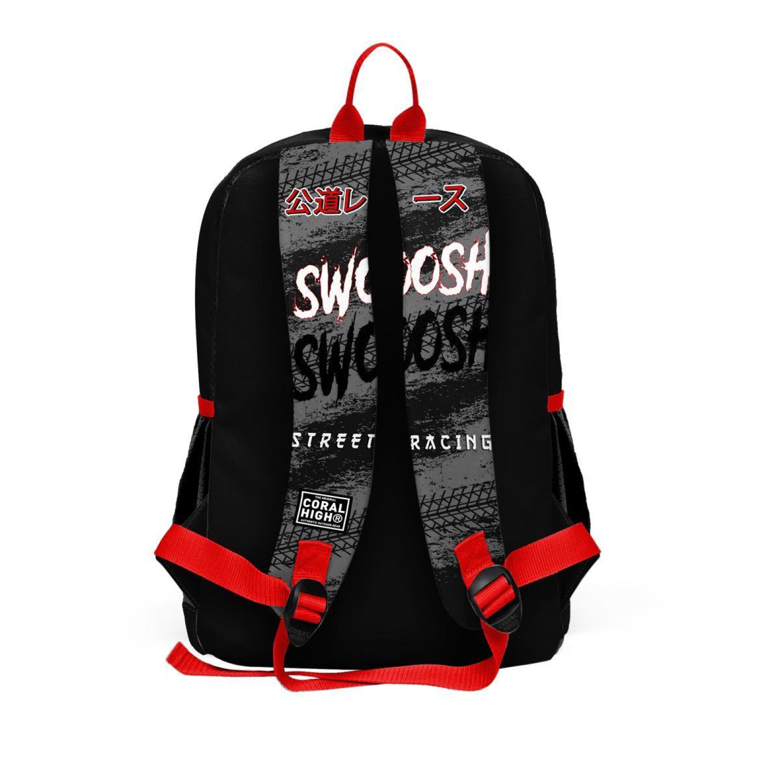 Coral High Kids Siyah Kırmızı Anime Araba Desenli Dört Bölmeli Okul Sırt Çantası 23747-3