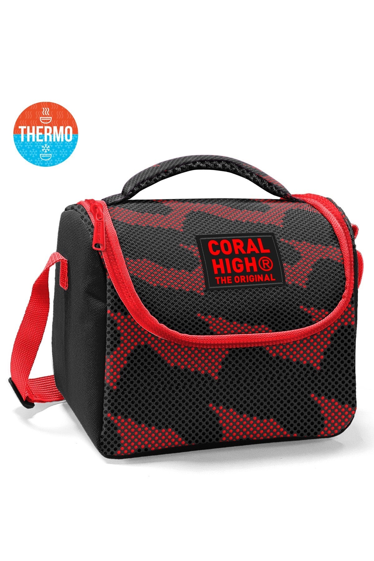 Coral High Kids Siyah Kırmızı Desenli Thermo Beslenme Çantası 37133