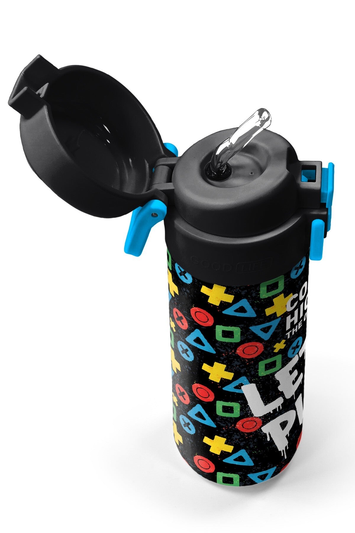 Coral High Kids Siyah Lets Play Desenli Pipetli ve Direkt İçim Çelik Termos 500 ml 38114-2