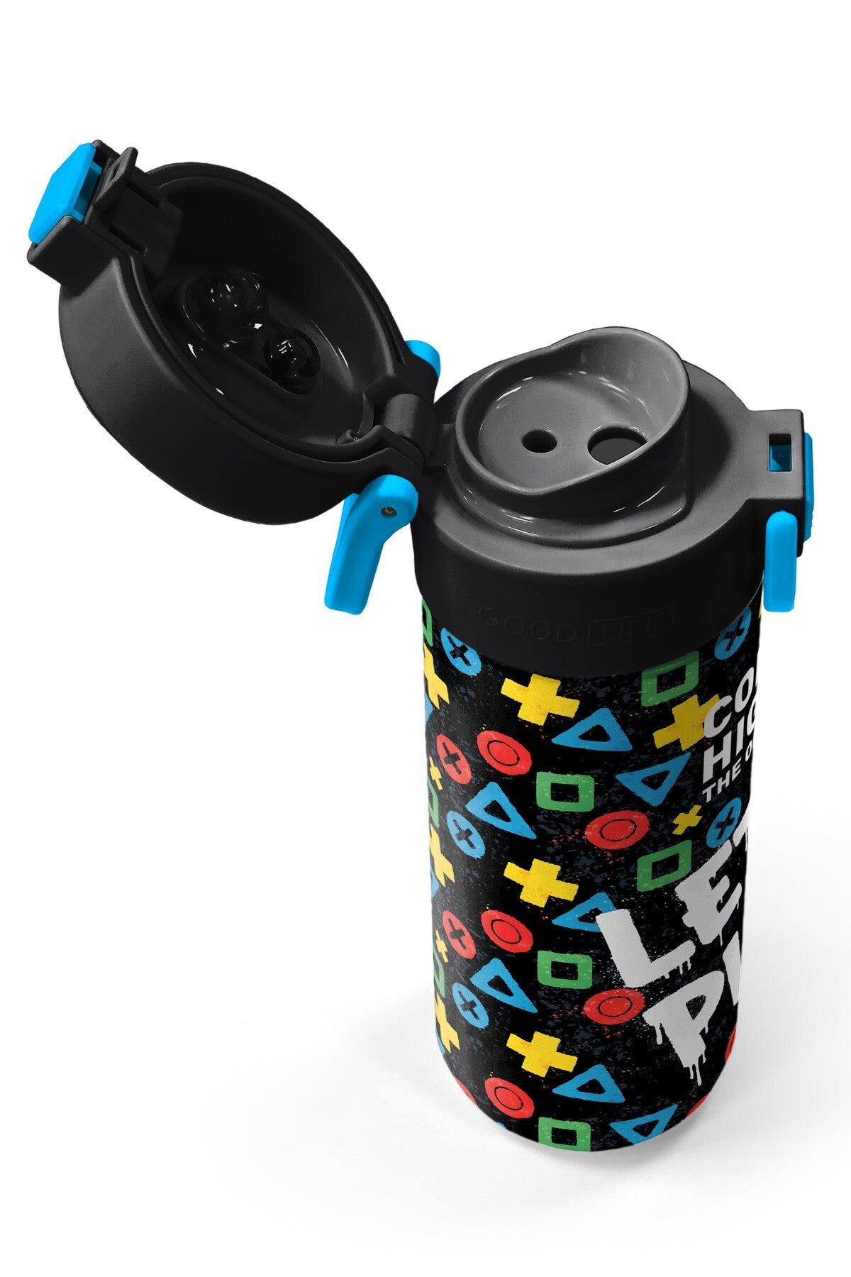 Coral High Kids Siyah Lets Play Desenli Pipetli ve Direkt İçim Çelik Termos 500 ml 38114-3
