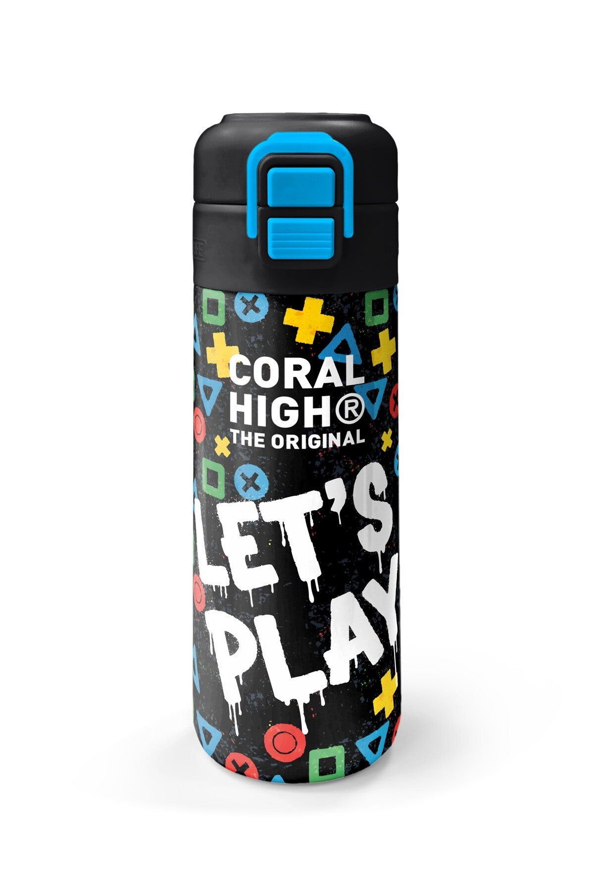 Coral High Kids Siyah Lets Play Desenli Pipetli ve Direkt İçim Çelik Termos 500 ml 38114-3