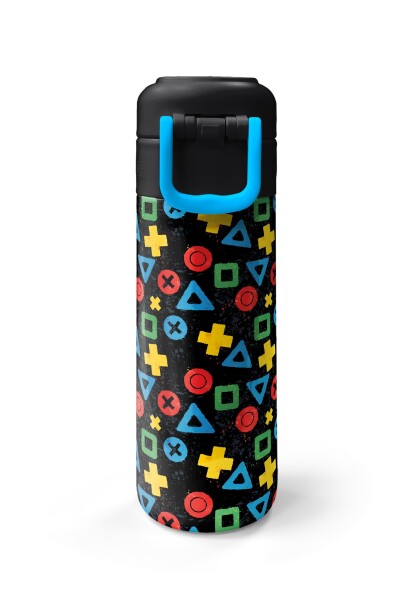 Coral High Kids Siyah Lets Play Desenli Pipetli ve Direkt İçim Çelik Termos 500 ml 38114-6