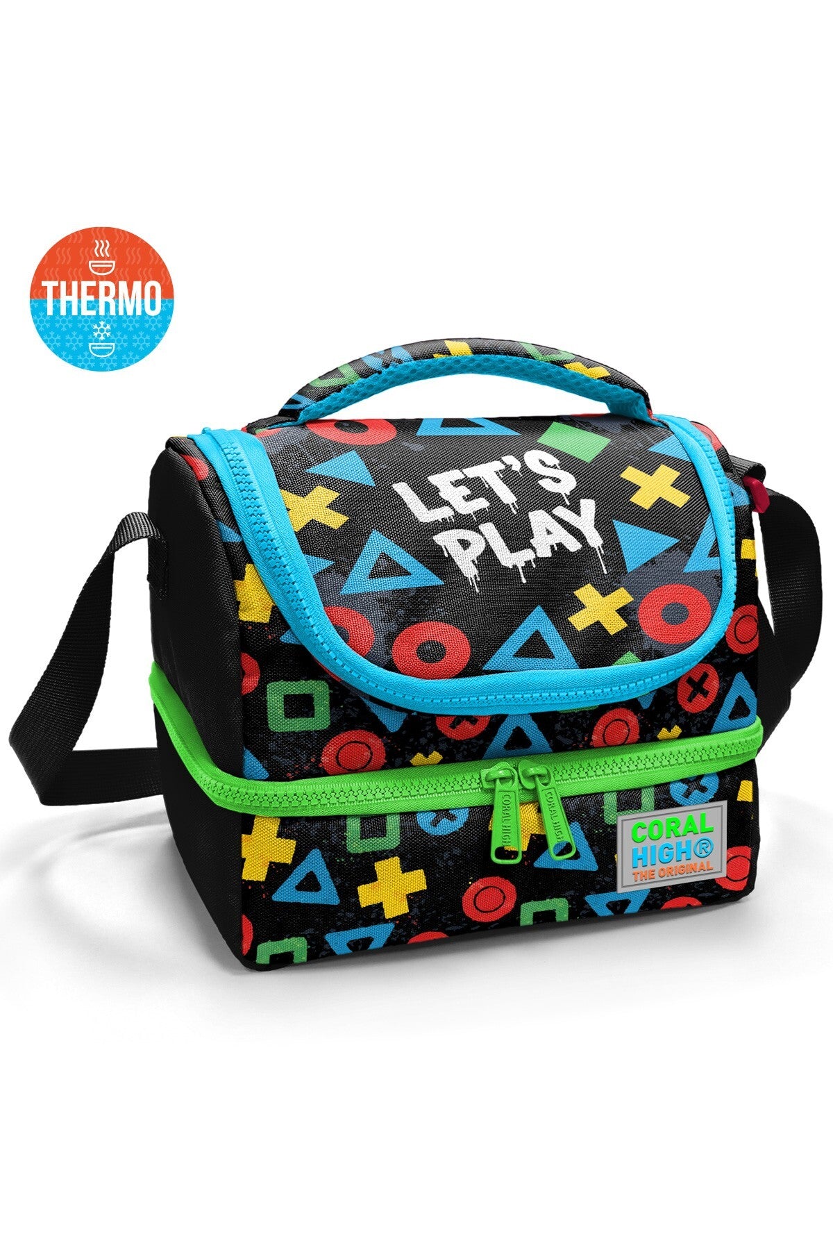 Coral High Kids Siyah Lets Play Desenli Thermo İki Katlı Beslenme Çantası 37207
